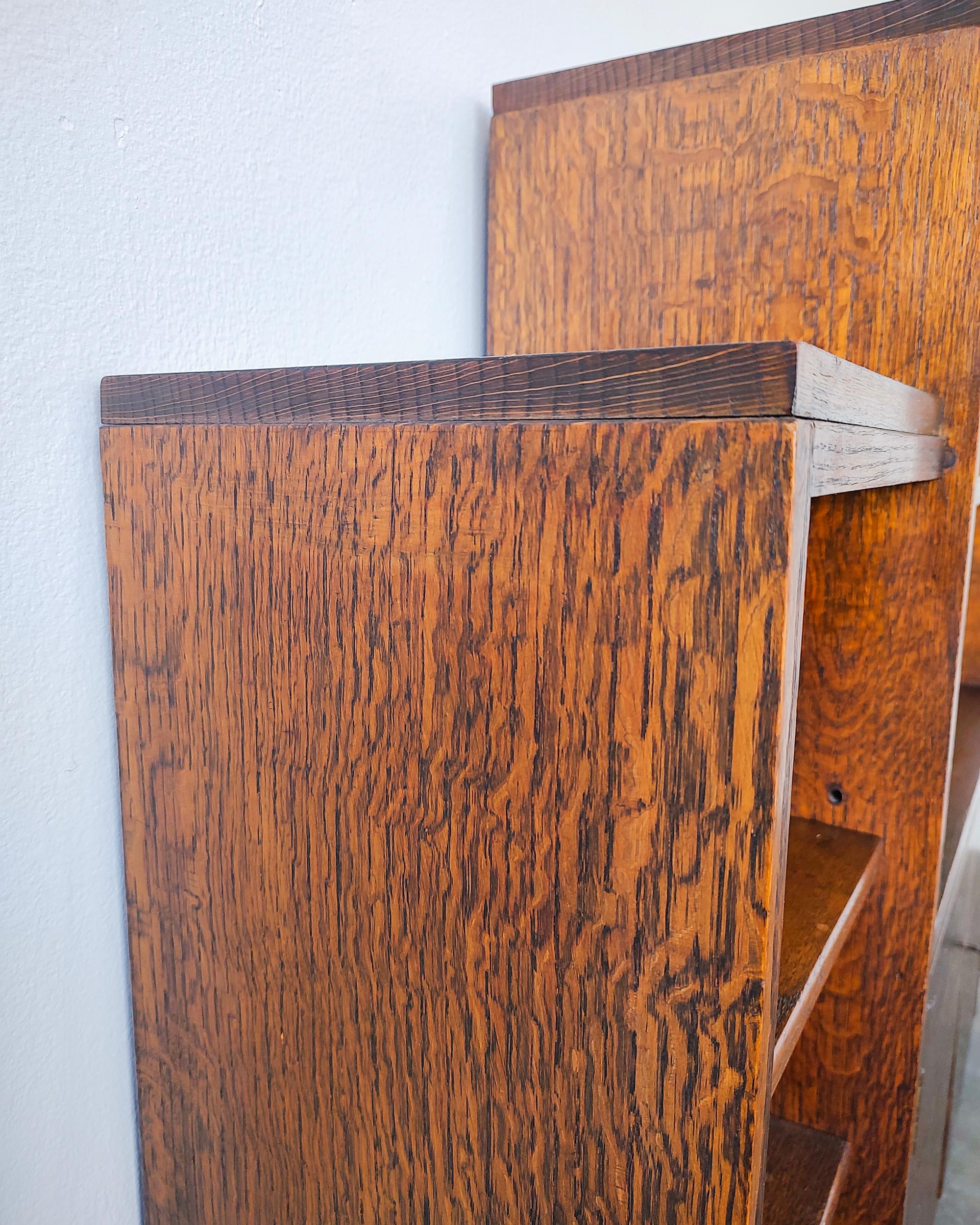 Small Art Deco Tiger Oak Wood Bookshelf Cabinet 1920s 7