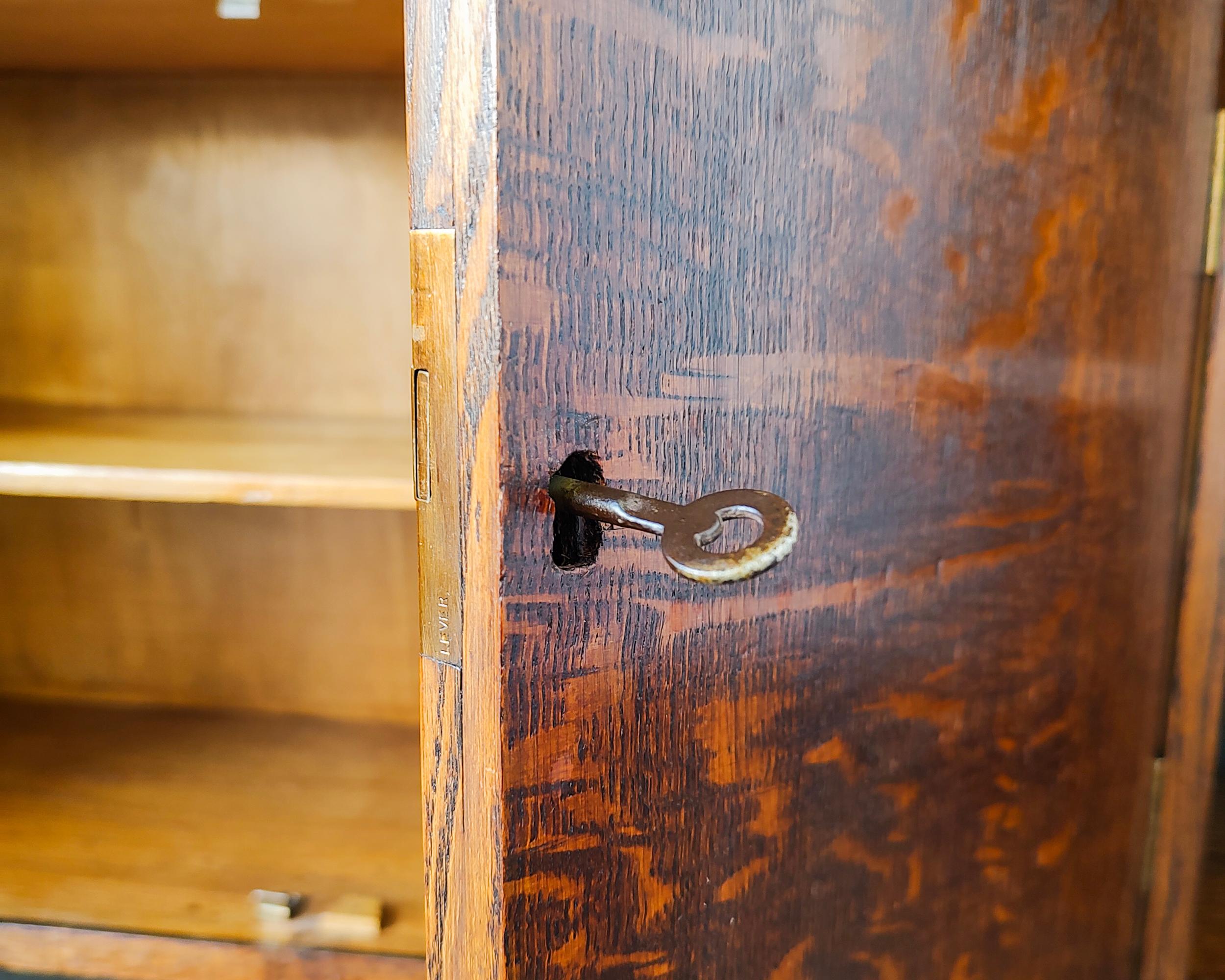 Small Art Deco Tiger Oak Wood Bookshelf Cabinet 1920s 1