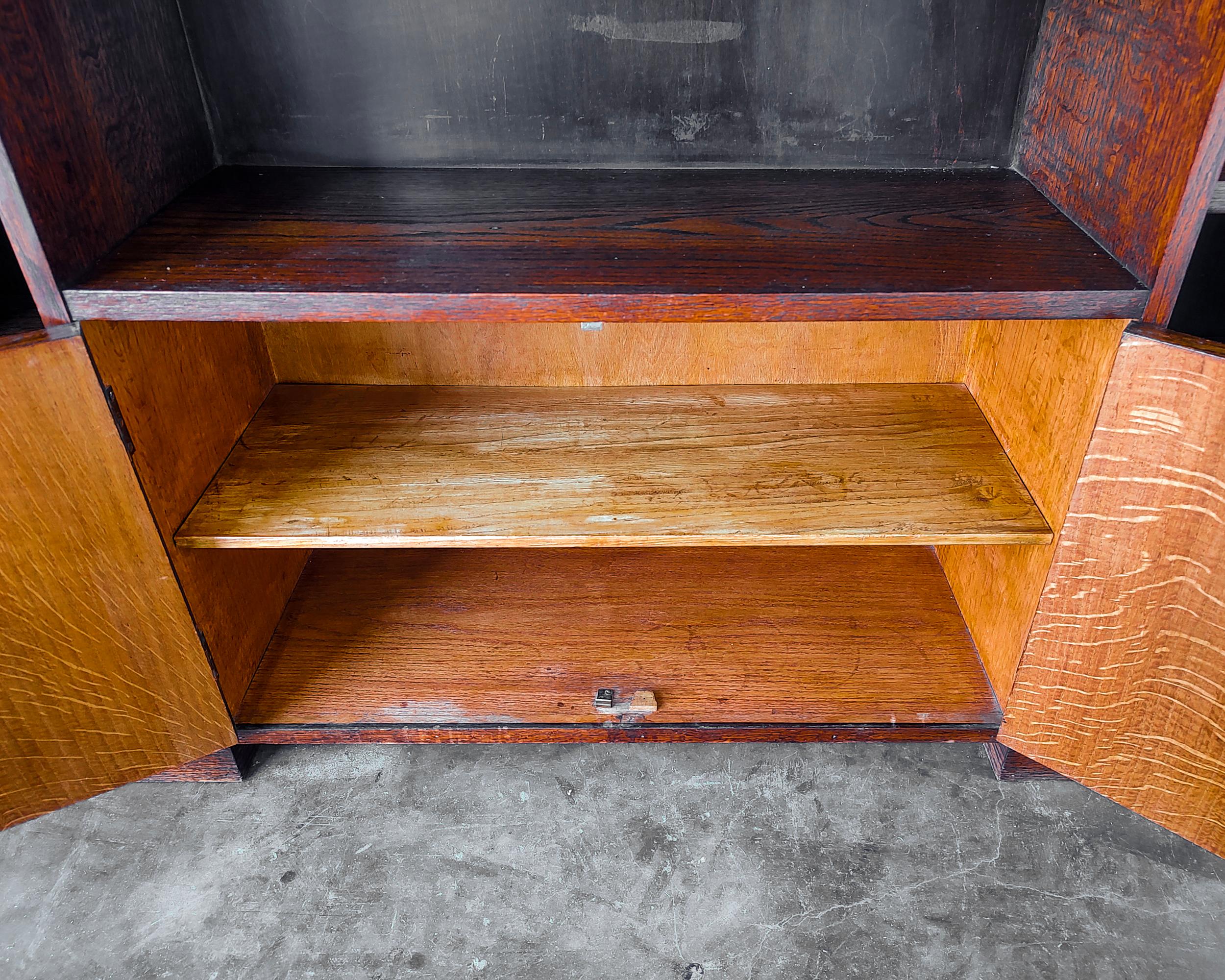 Small Art Deco Tiger Oak Wood Bookshelf Cabinet 1920s 2