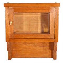Small Art Deco Wall apothecary or display Cabinet, Bevelled Crystal in oak wood