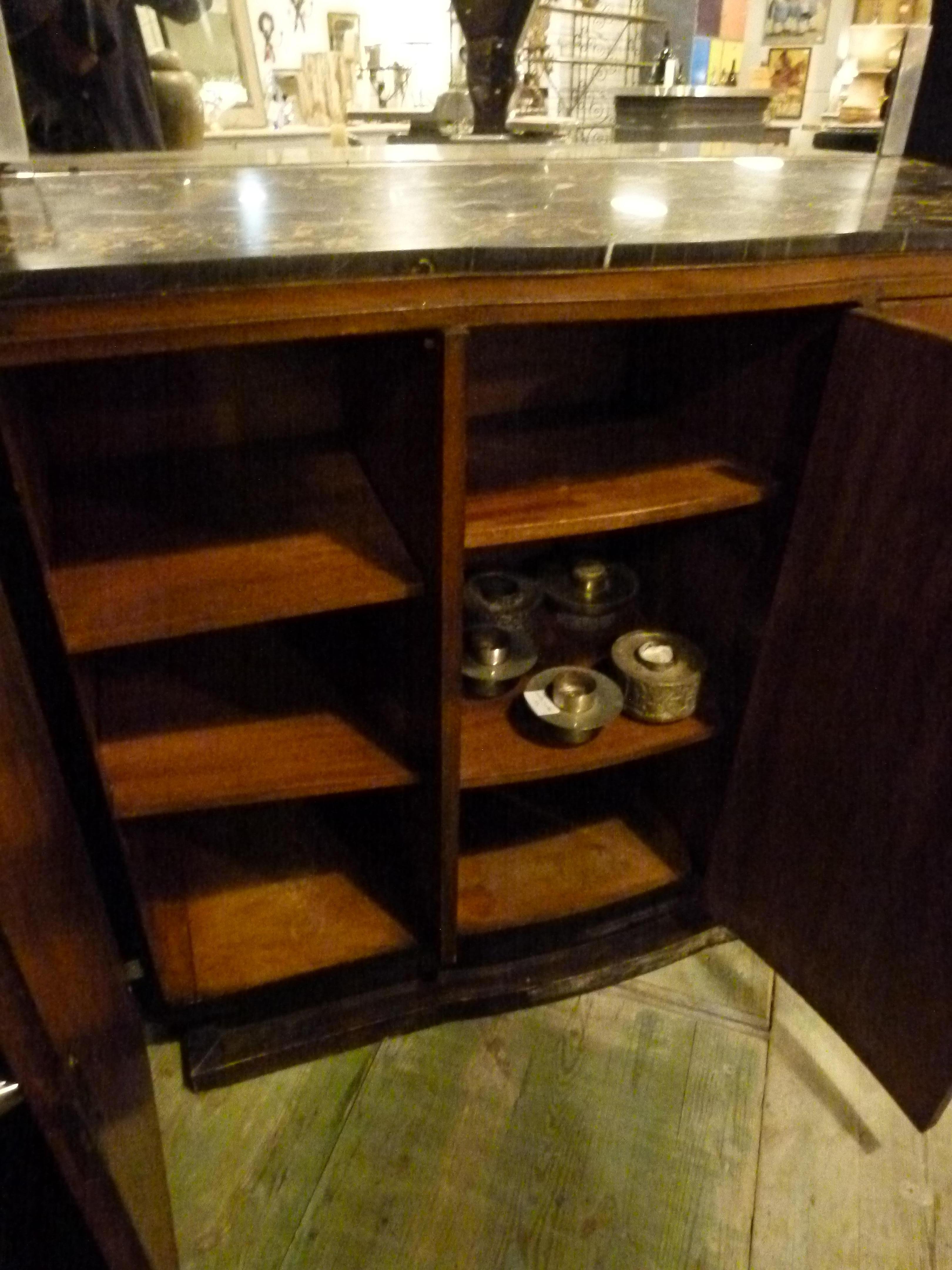 Walnut Art Deco French Buffet with  incorporated Mirror on the top.