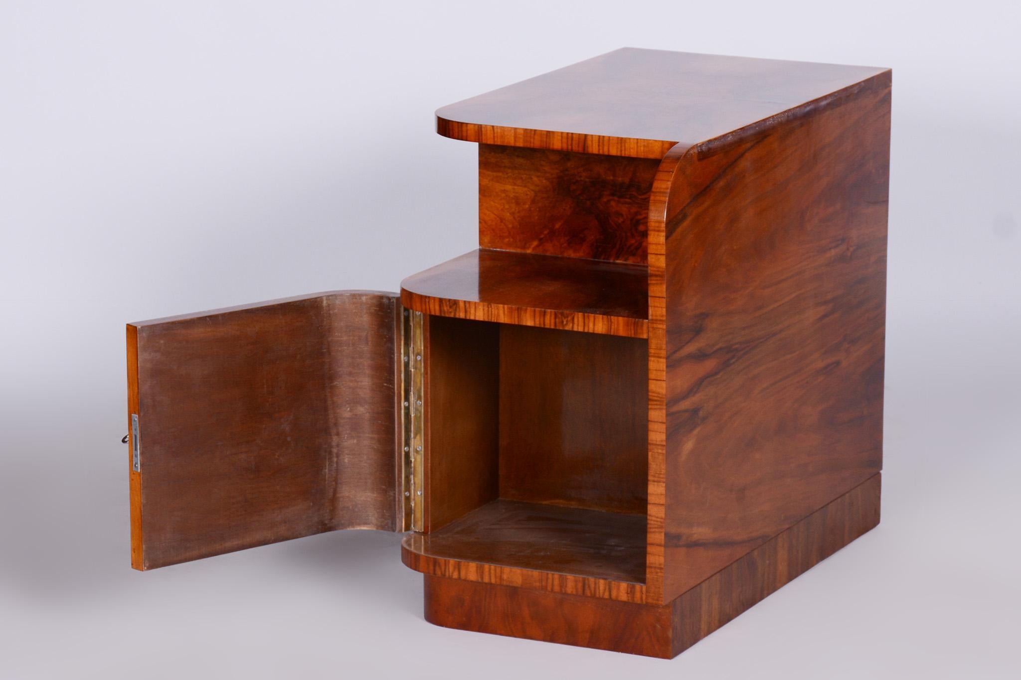 Glass Small Art Deco Walnut Cabinet, Well-Preserved Original Condition, Czechia, 1930s For Sale
