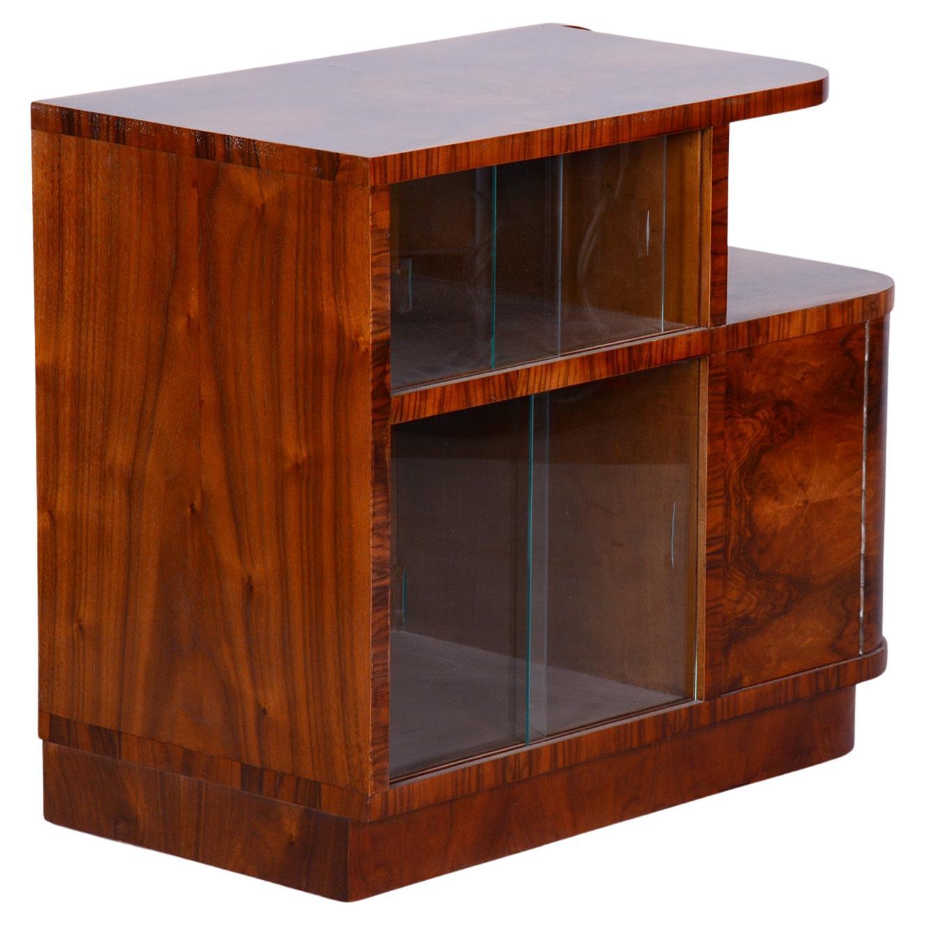 Small Art Deco Walnut Cabinet, Well-Preserved Original Condition, Czechia, 1930s