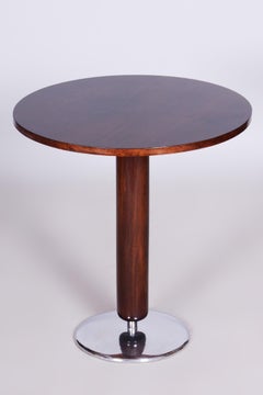 Petite table ronde art déco en noyer chromé, Jindrich Halabala, années 1930, Tchéquie