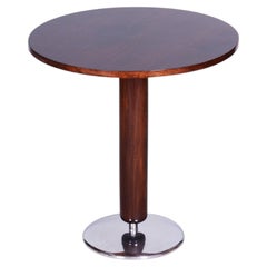 Small Art Deco Walnut Chrome Round Table, Jindrich Halabala, 1930s, Czechia