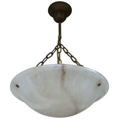 Small Art Deco White Alabaster Pendant Chandelier / Handmade 1920s Light Fixture