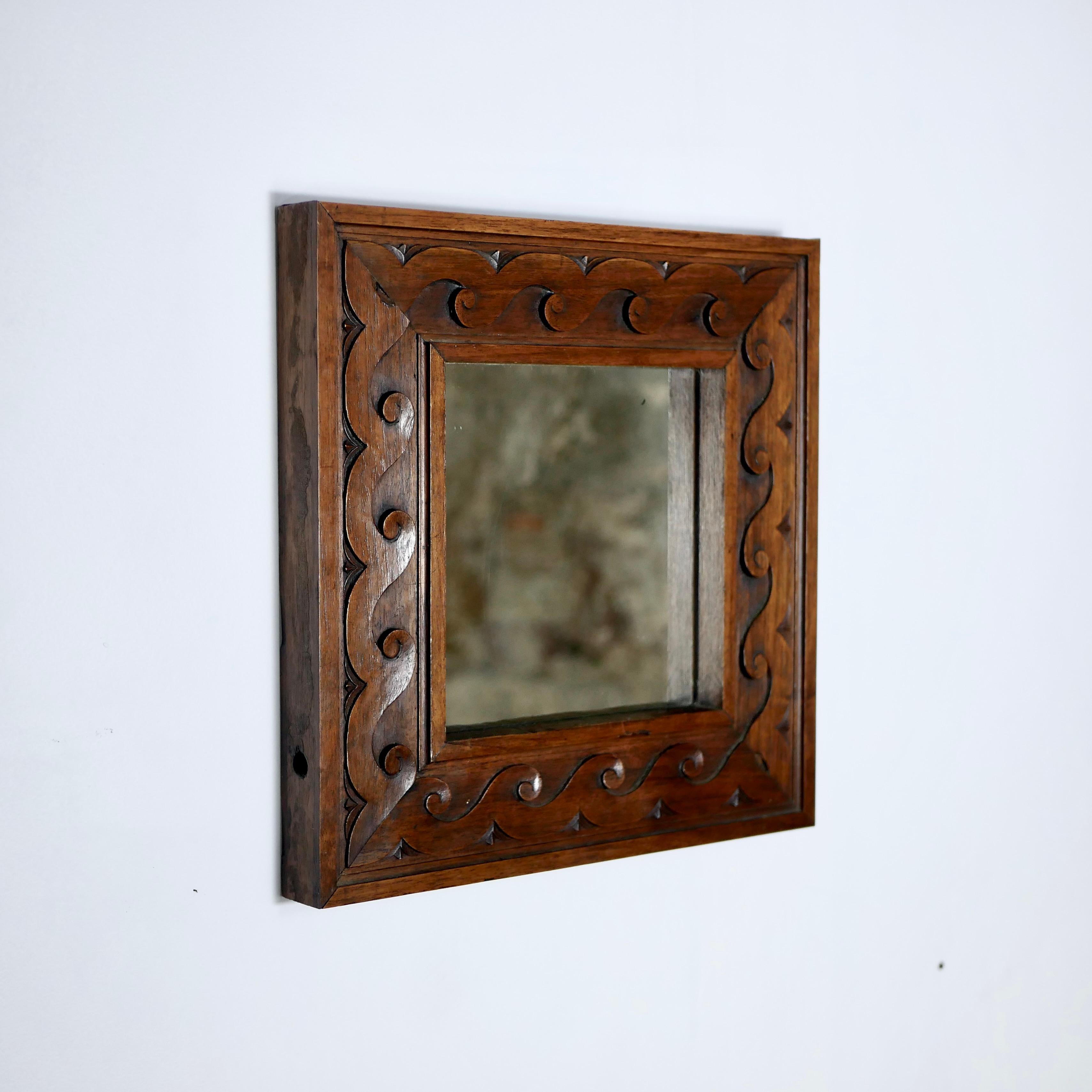 French Small Art Deco wooden mirror, France, 1930