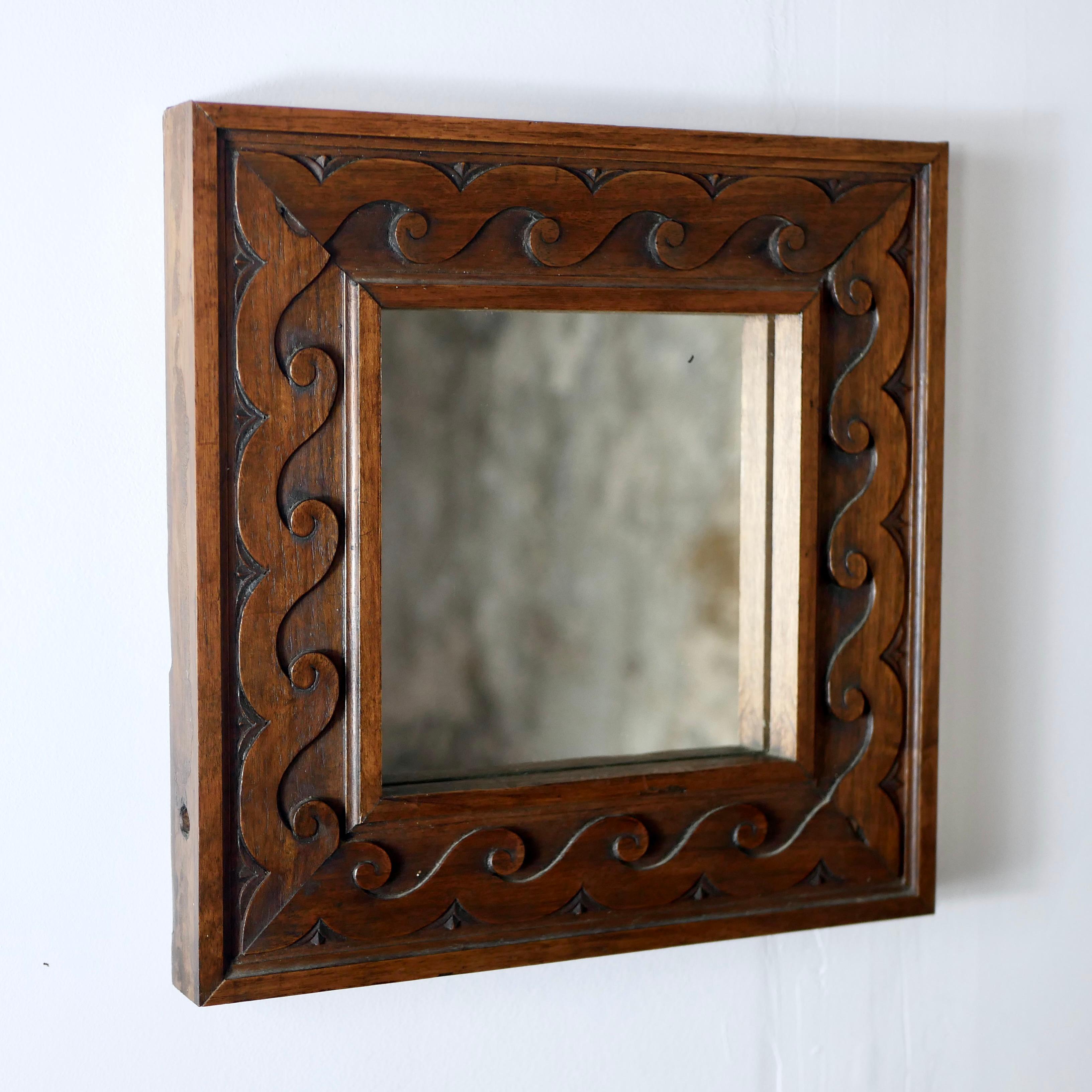 Glass Small Art Deco wooden mirror, France, 1930