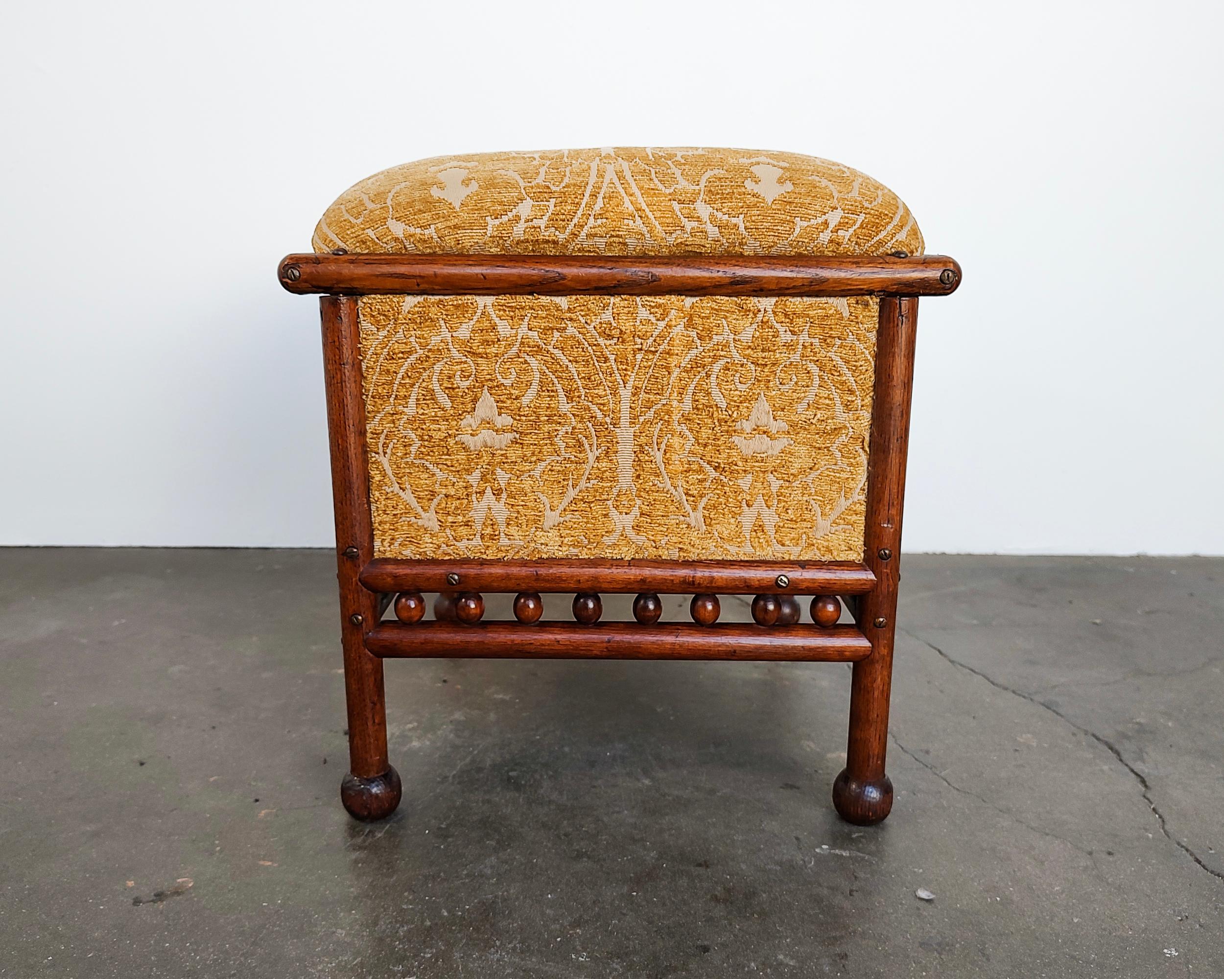 Small Art Deco Yellow Fabric and Oak Foot Stool Ottoman For Sale 3