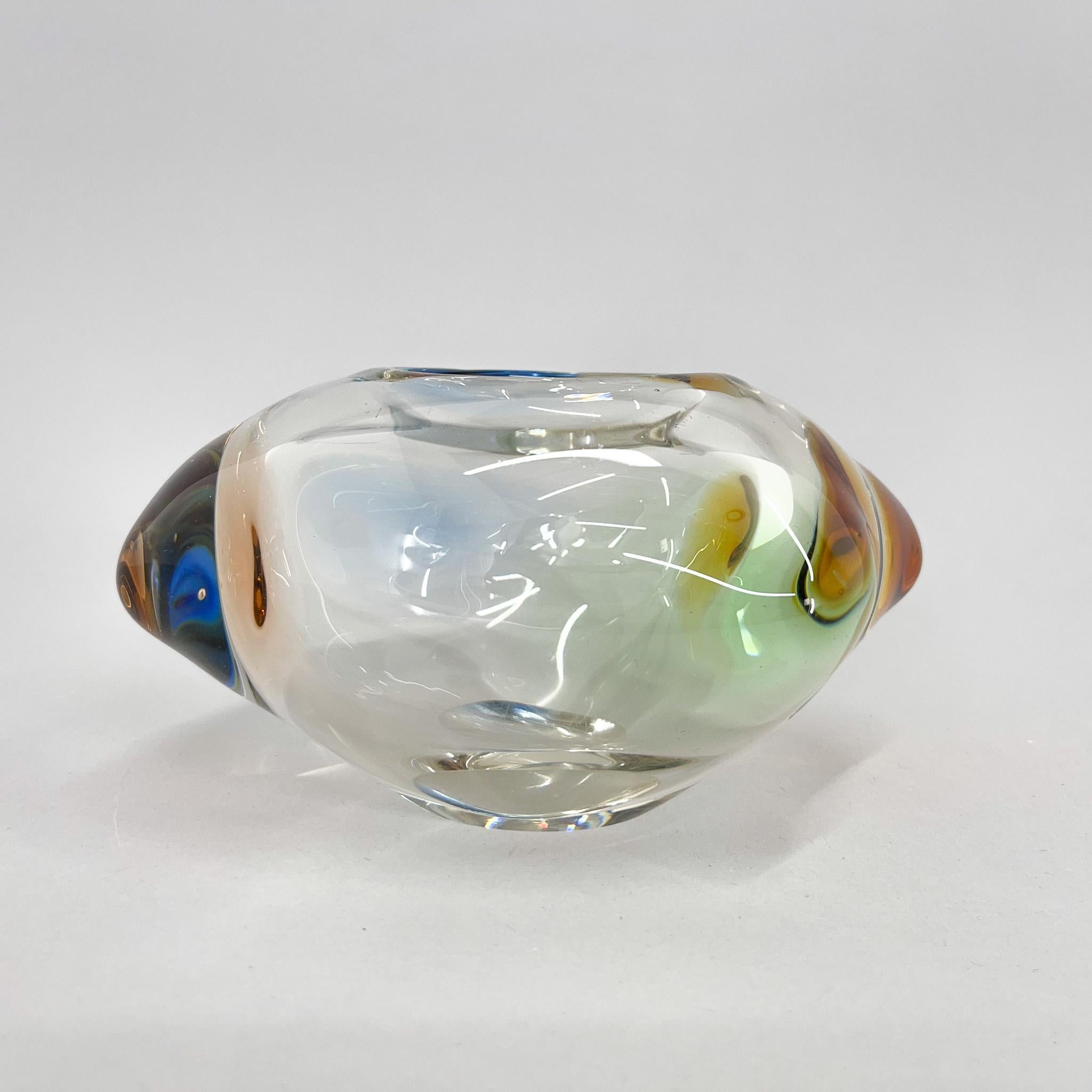 Mid-Century Modern Small Art Glass Bowl by Frantisek Zemek, Czechoslovakia, 1950s For Sale