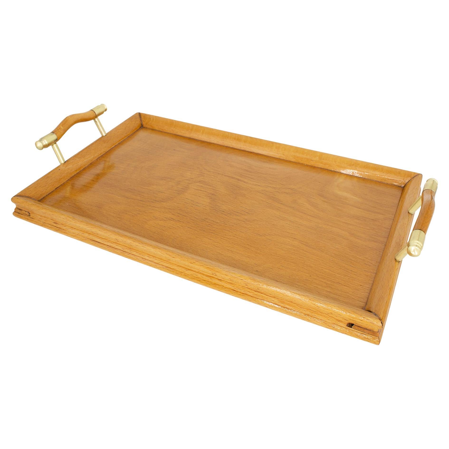 Small Art Nouveau Beechwood / Brass Tray For Sale