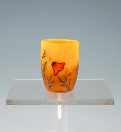Small Art Nouveau Cameo Vase Poppy Flowers Decor, Daum Nancy France, circa 1900