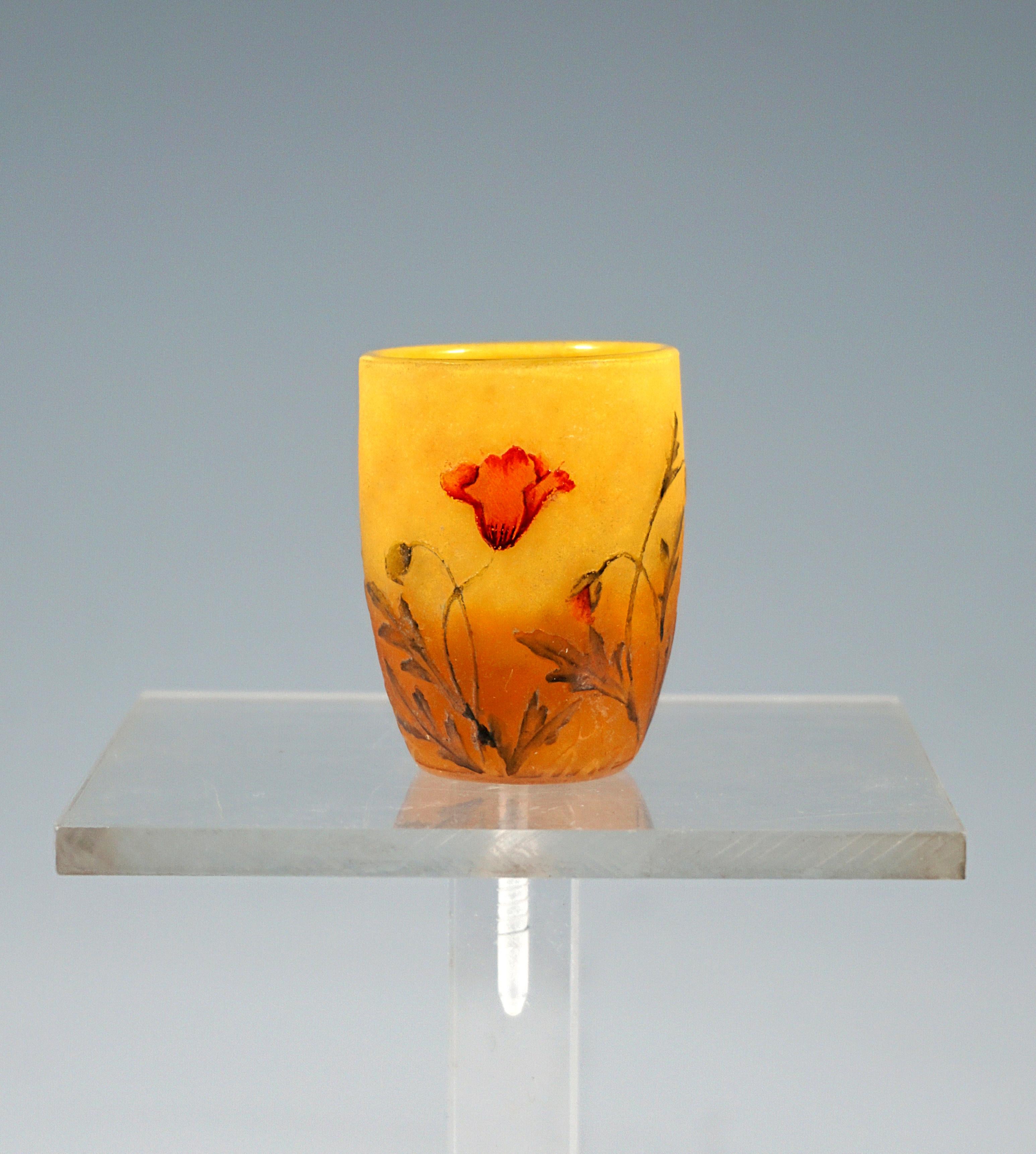 Small Art Nouveau Cameo Vase Poppy Flowers Decor, Daum Nancy France, circa 1900 In Good Condition For Sale In Vienna, AT
