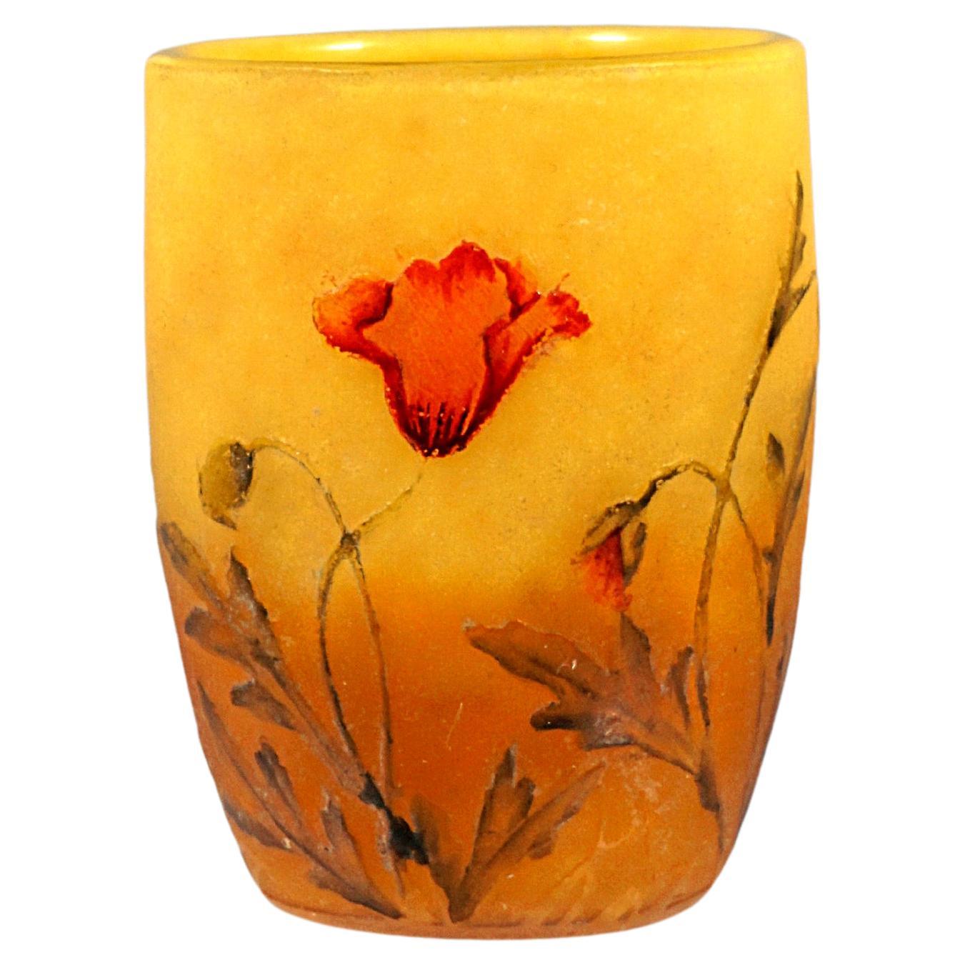 Jugendstil-Kamee-Vase mit Mohnblumen-Dekor, Daum Nancy, Frankreich, um 1900