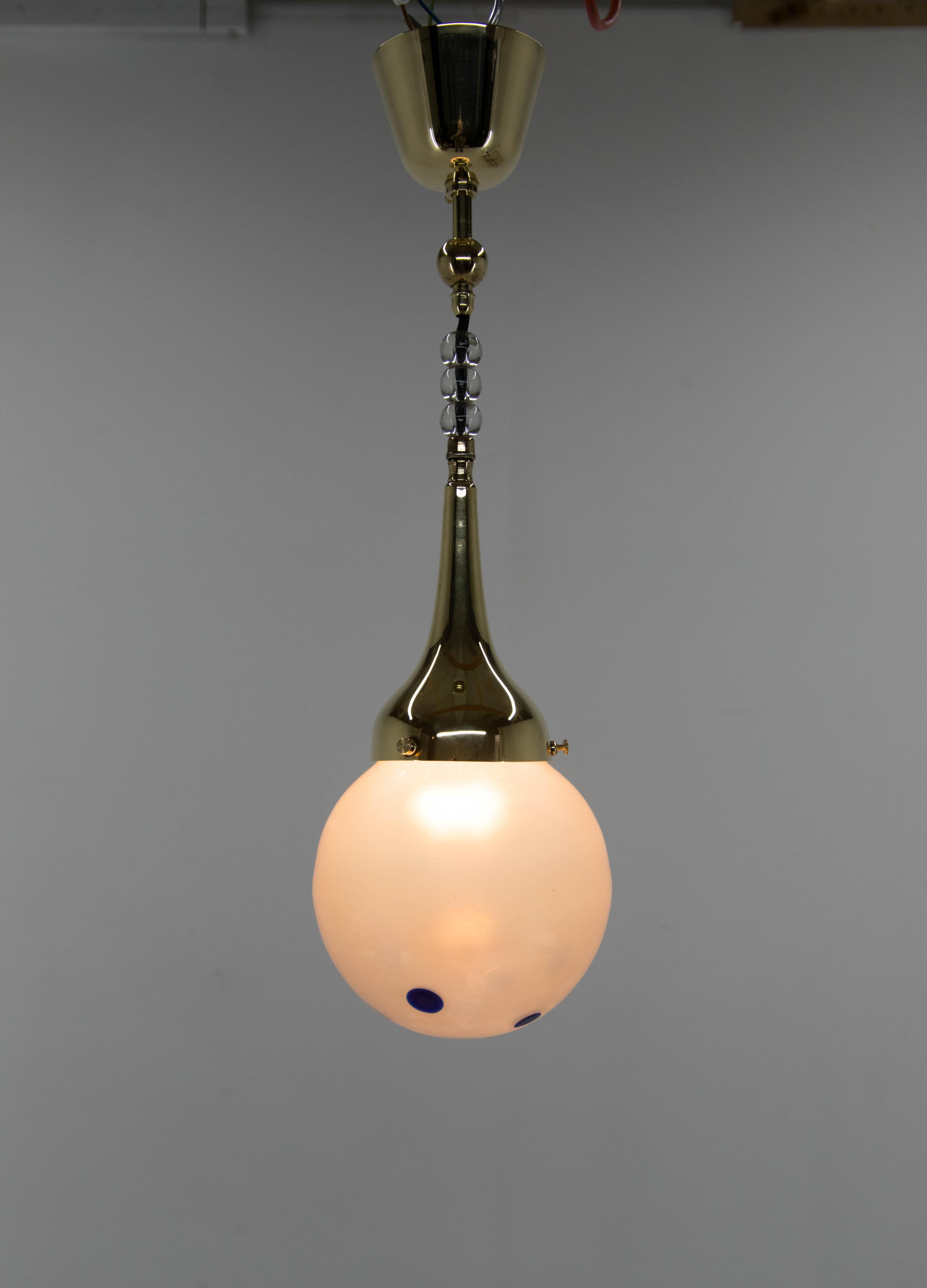 Small tiny pendant. 
Restored, brass polished
Rewired: 1x40W, E25-E27 bulb
US wiring compatible.