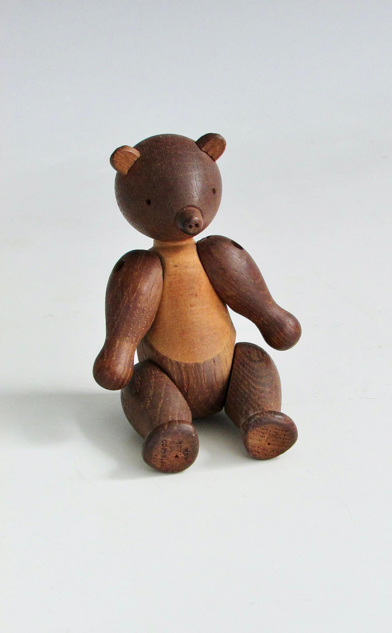Hand-Crafted Small  Articulated Teak Bear Stamped Kay Bojeson For Sale
