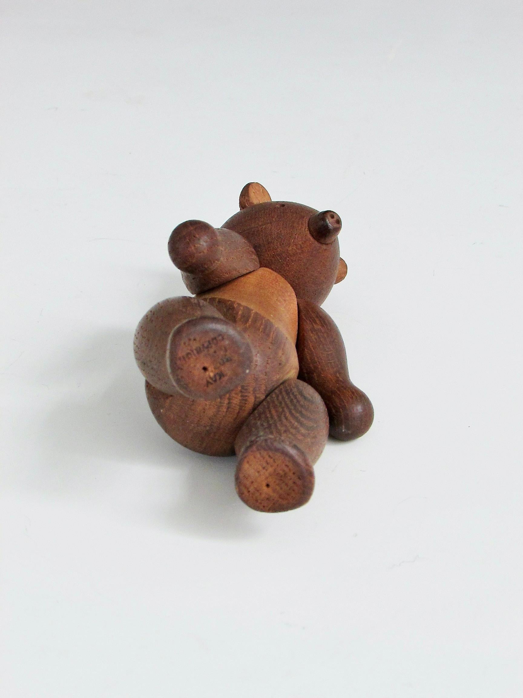 Small  Articulated Teak Bear Stamped Kay Bojeson In Good Condition For Sale In Ferndale, MI