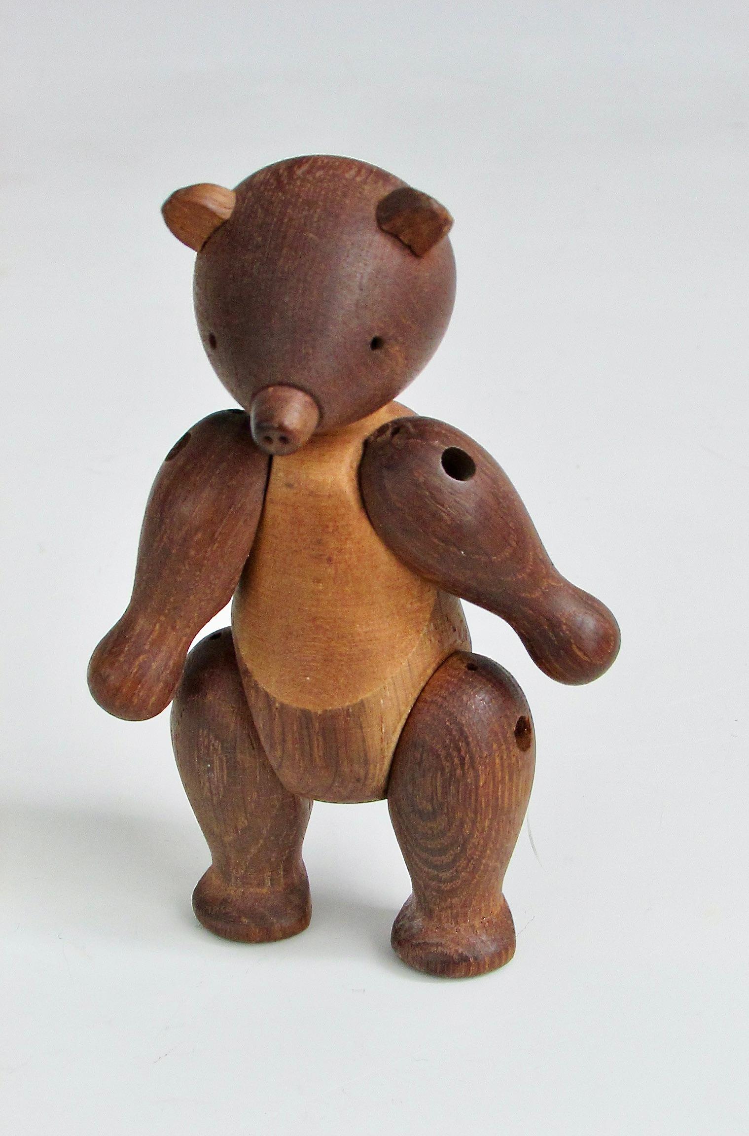 20th Century Small  Articulated Teak Bear Stamped Kay Bojeson For Sale