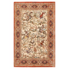 Artistic Pictorial Luxuriöser persischer Qum-Teppich aus Seide im Vintage-Stil 3'3" x 5'1"