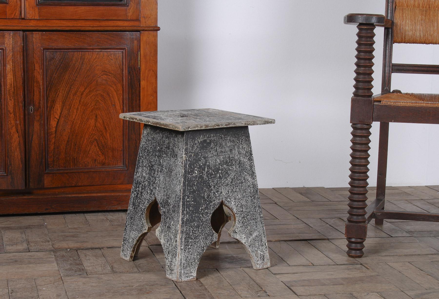 Hand-Crafted Small Arts and Crafts Hand-Painted Side Table with Rustic Patina For Sale
