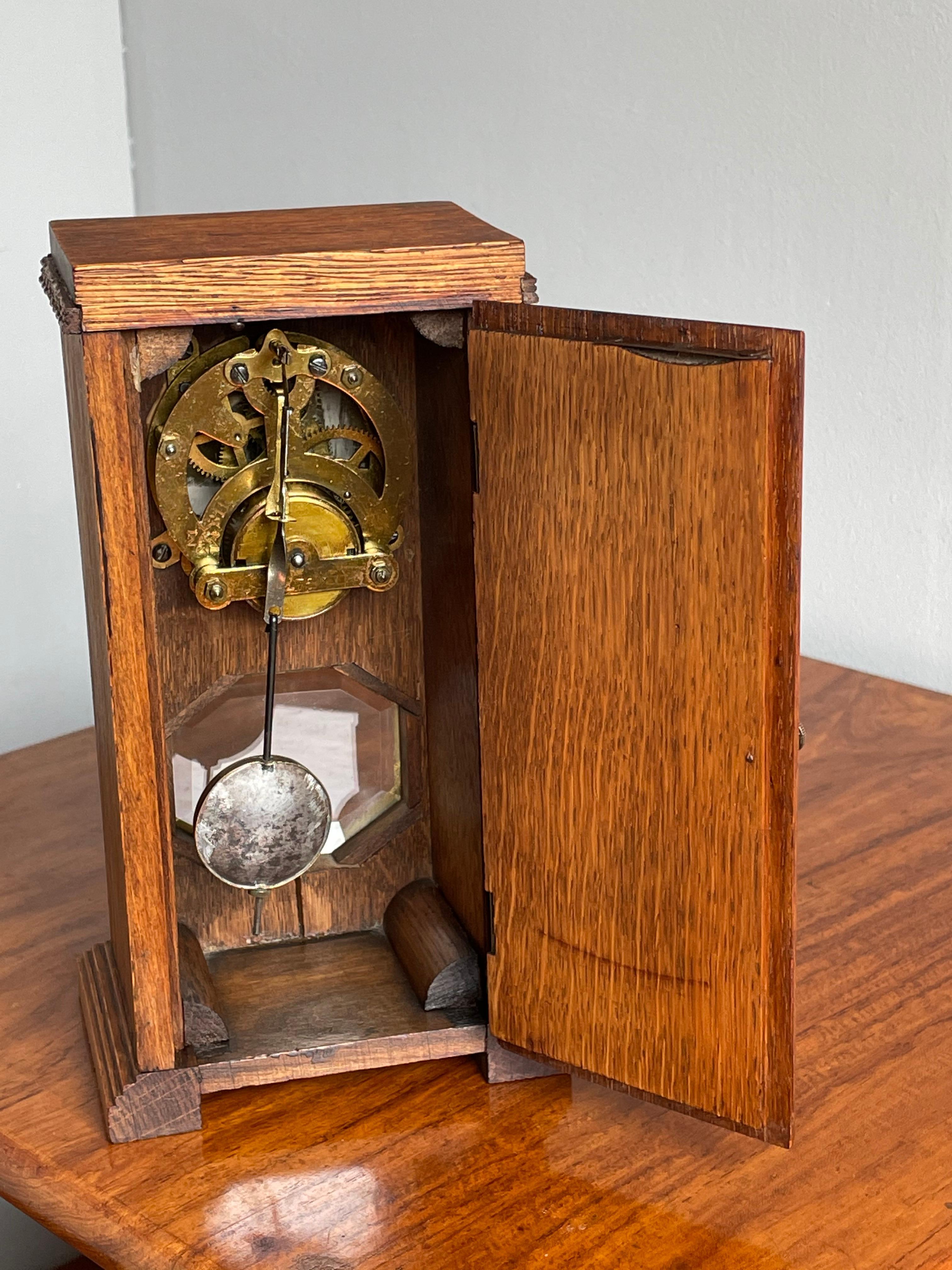 Small Arts & Crafts Table or Desk Clock with Beveled Glass and Brass Metalwork 7