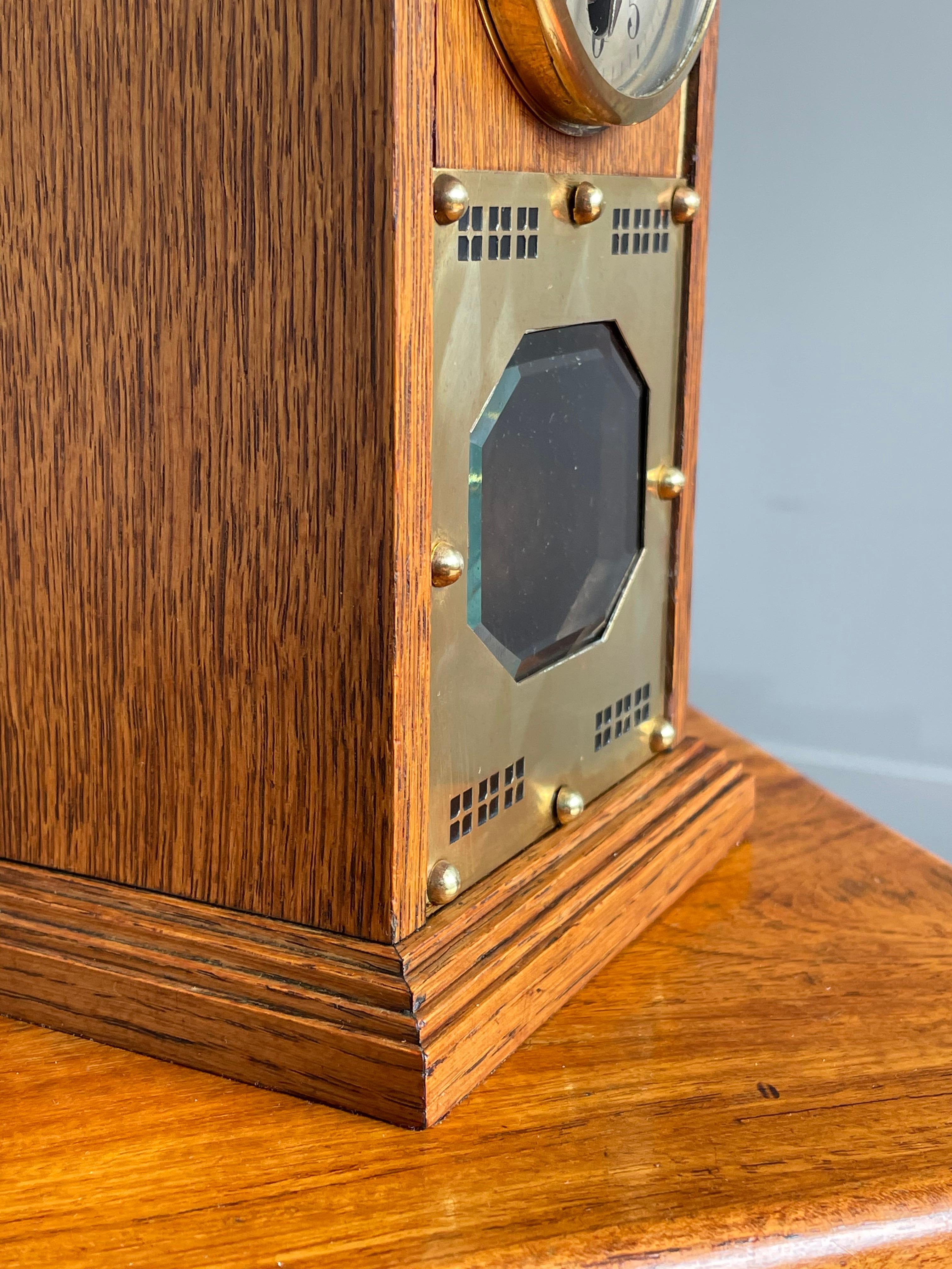 Small Arts & Crafts Table or Desk Clock with Beveled Glass and Brass Metalwork 2