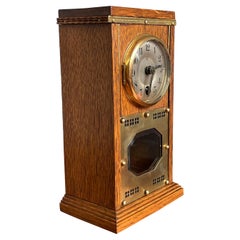 Small Arts & Crafts Table or Desk Clock with Beveled Glass and Brass Metalwork