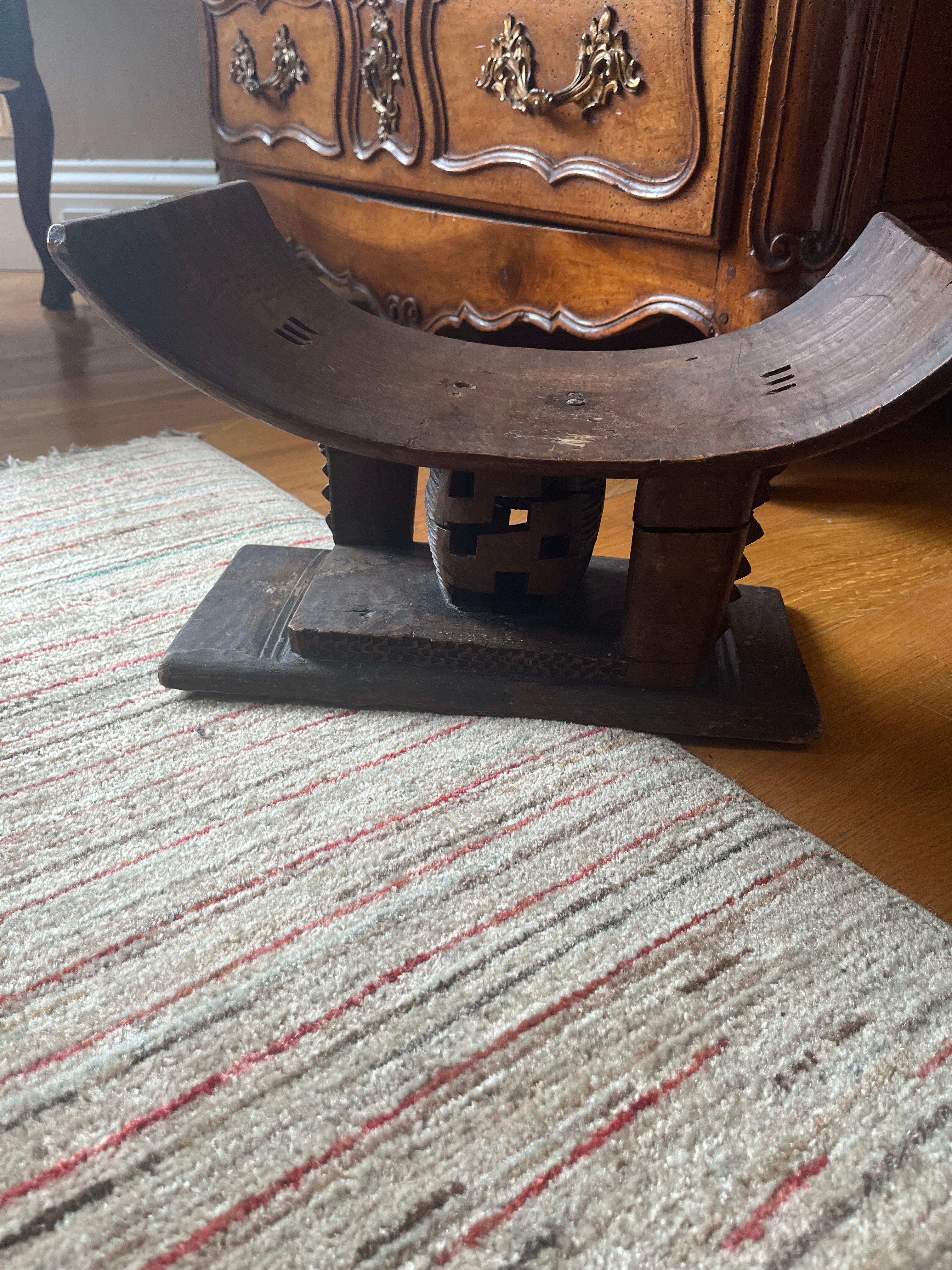 Wood Small Ashanti tribal headrest stool For Sale