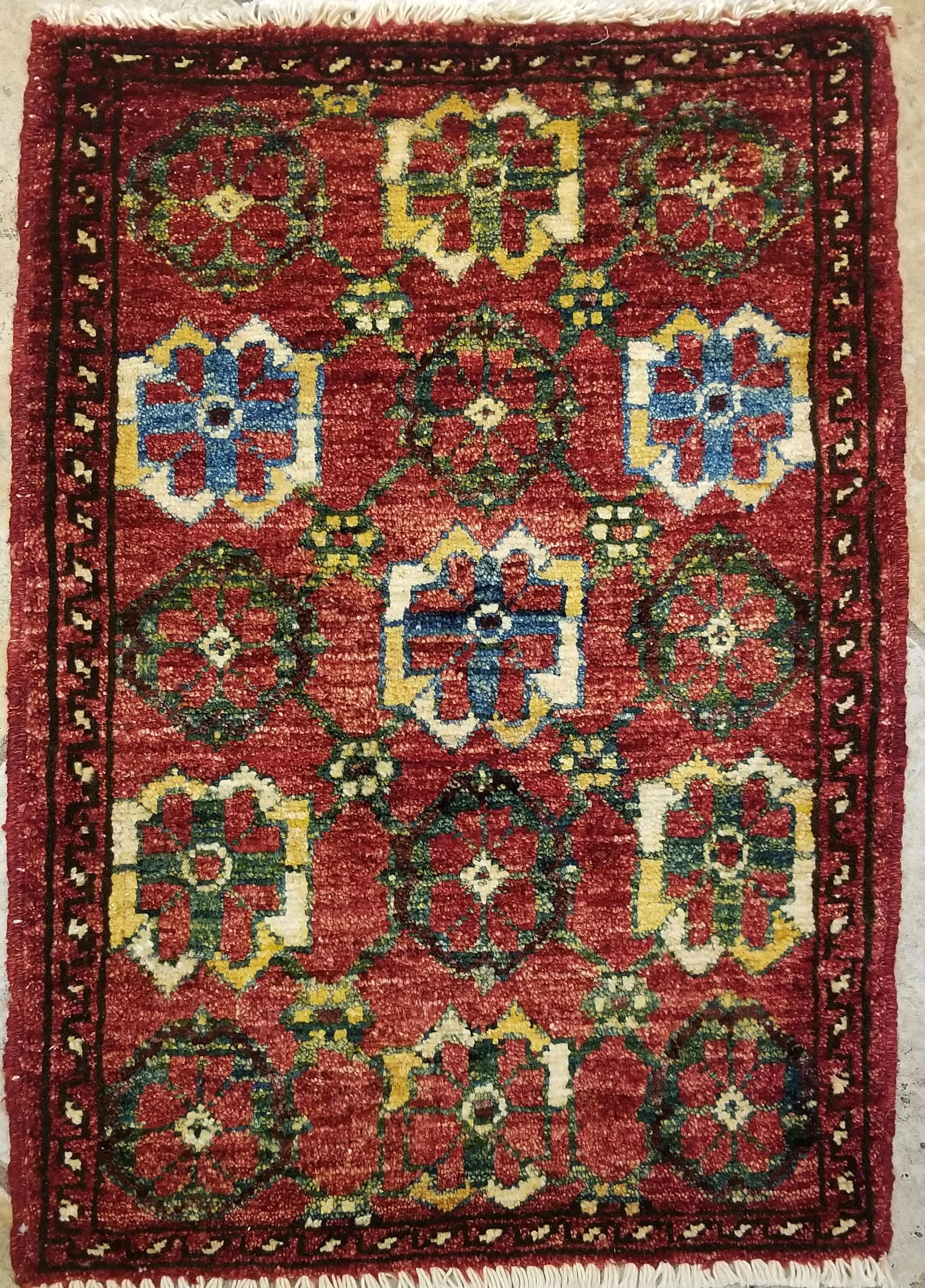 Hand-Woven Small Asian Bedside Carpet from Afghanistan, Colorful / 307 For Sale