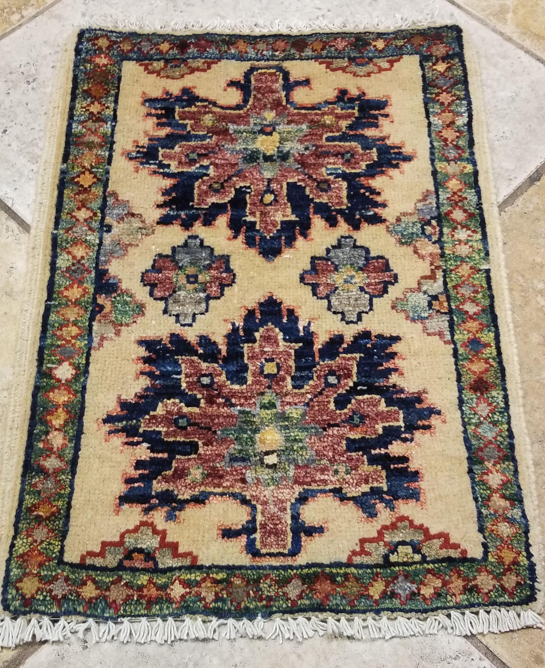 We carry some of the best Afghan bedside rugs, when you like to give your bedroom a colorful new look with one of our stunning carpets. This one measures approximately 24