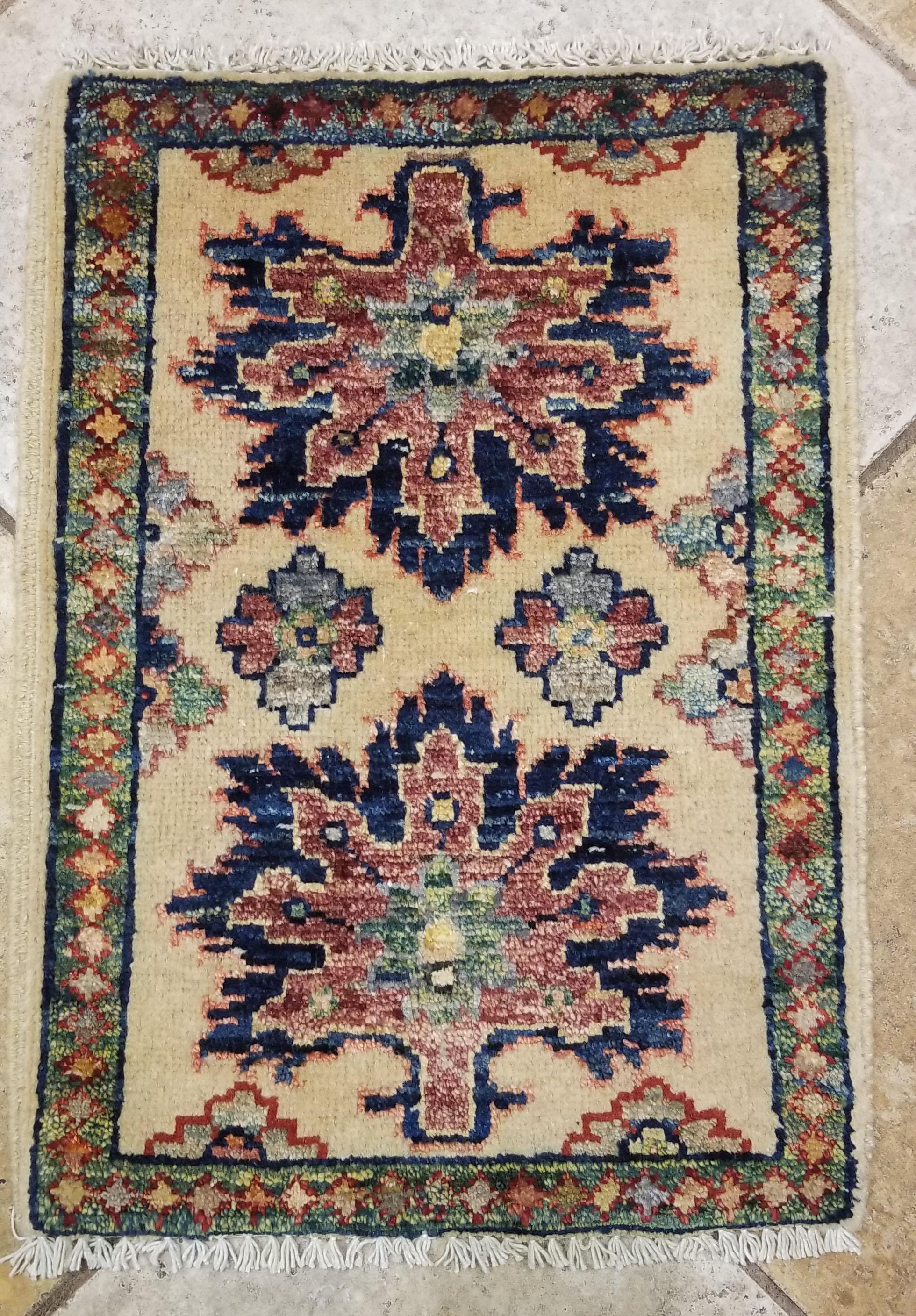 Hand-Woven Small Asian Bedside Rug from Afghanistan, Colorful / 315 For Sale