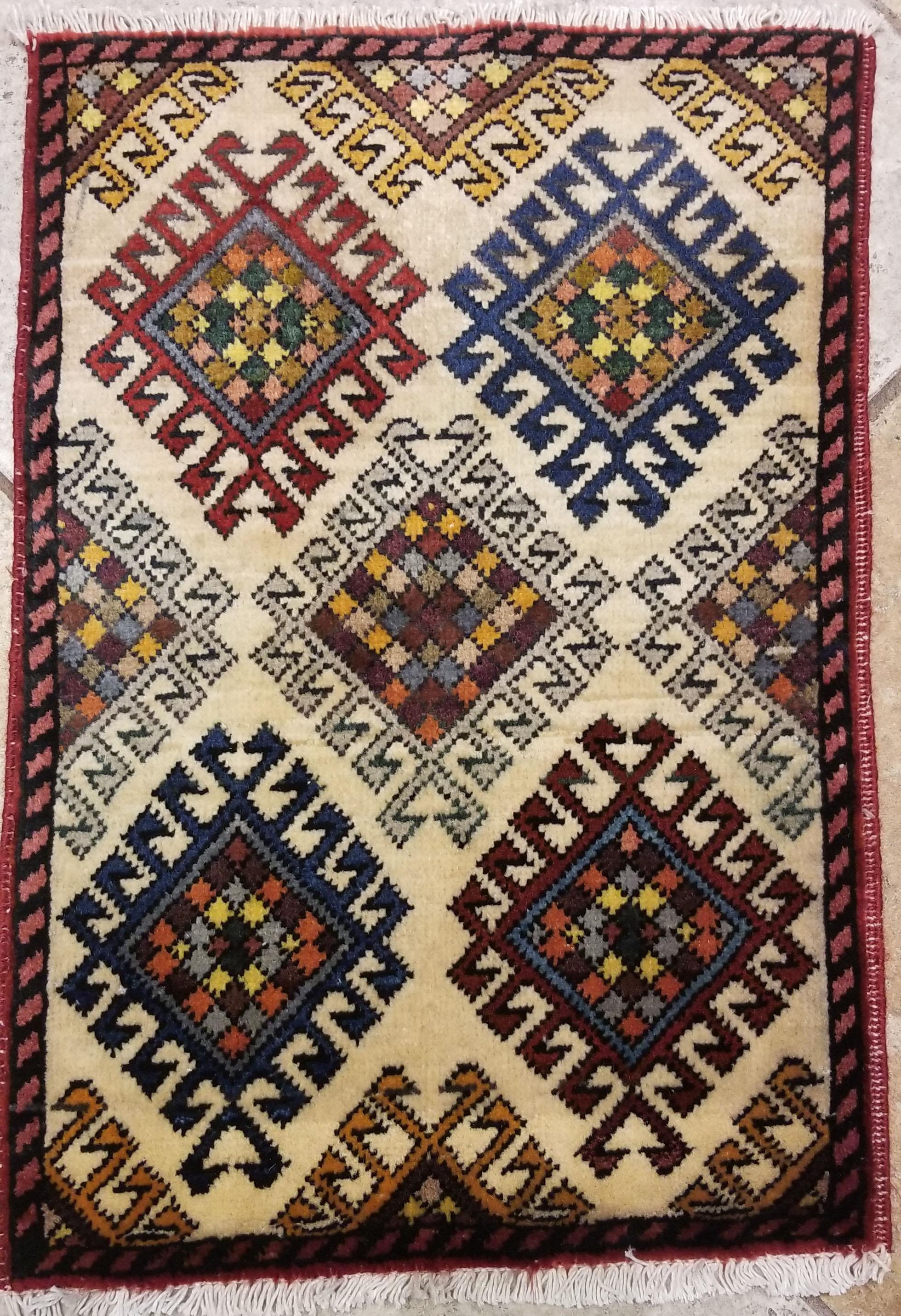 Hand-Woven Small Asian Bedside Rug from Afghanistan, Colorful / 324 For Sale