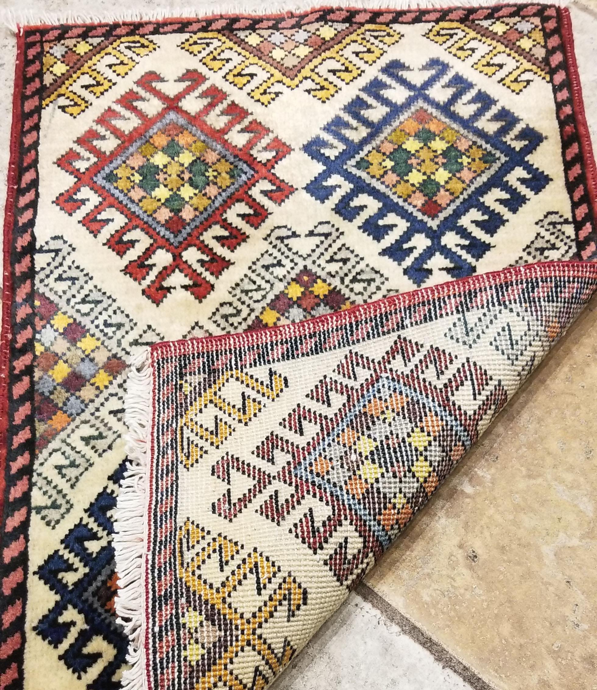 Wool Small Asian Bedside Rug from Afghanistan, Colorful / 324 For Sale