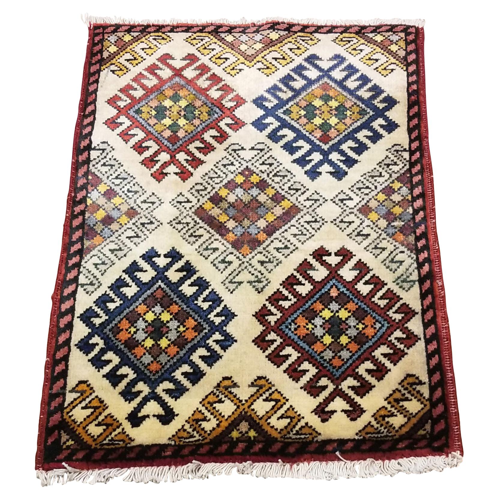Small Asian Bedside Rug from Afghanistan, Colorful / 324 For Sale