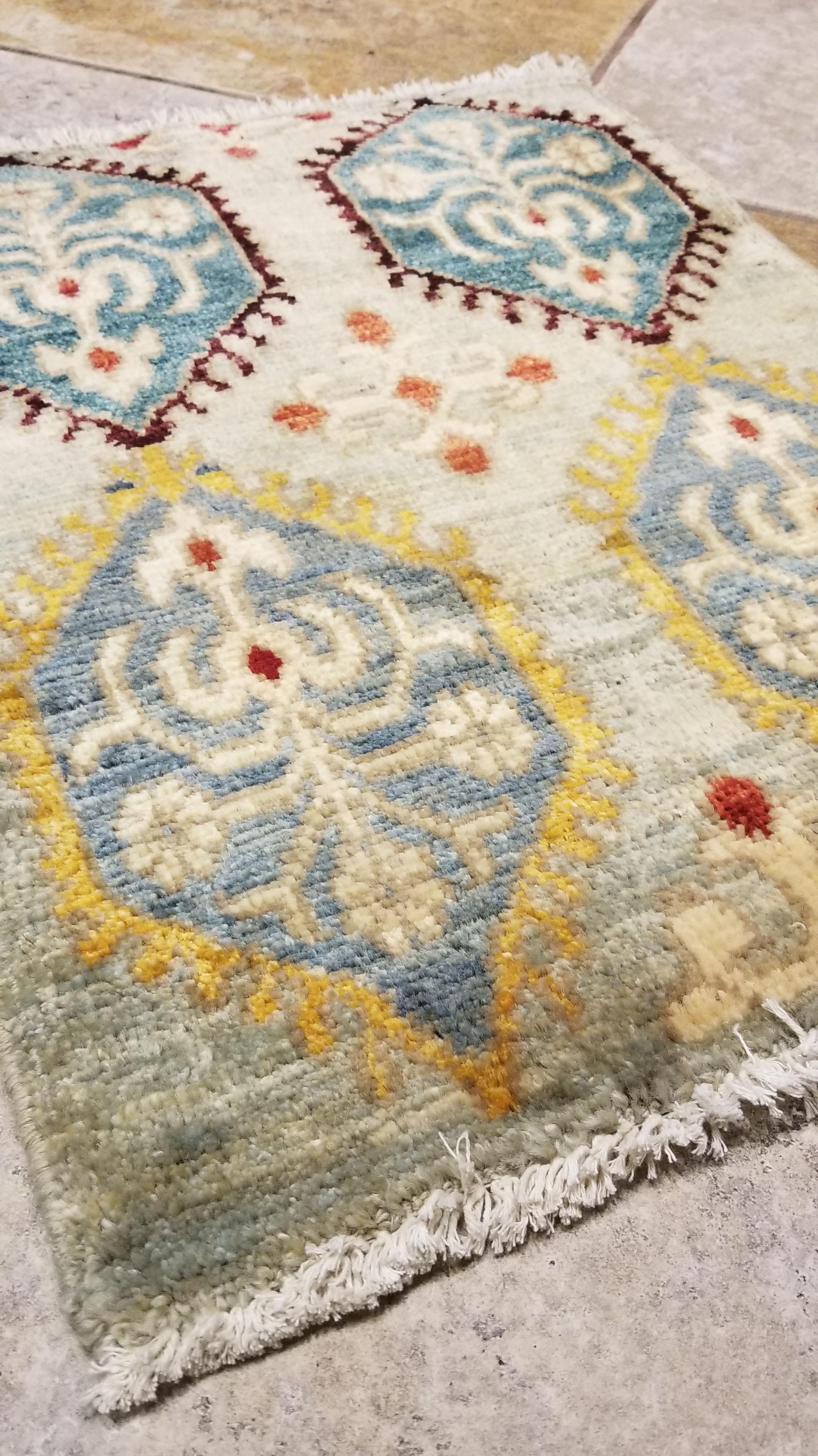 Contemporary Small Asian Bedside Rug from Afghanistan, Colorful / 328 For Sale