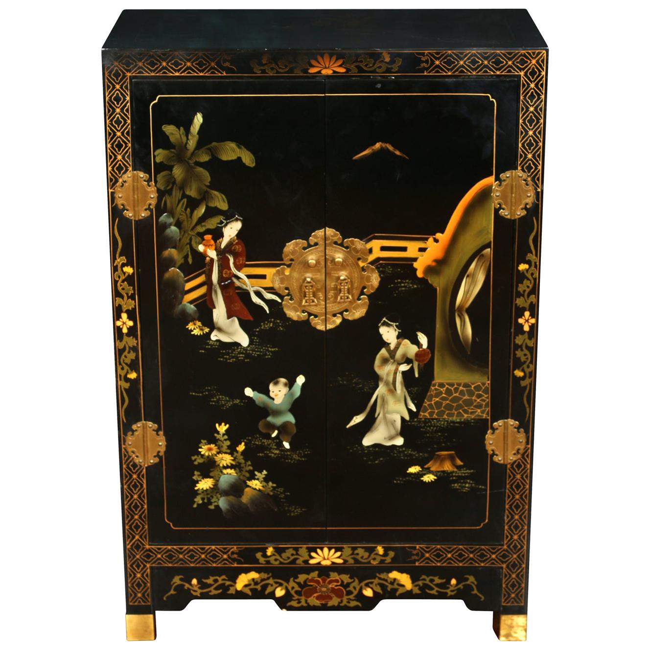 Small Asian Chinoiserie Painted Cabinet