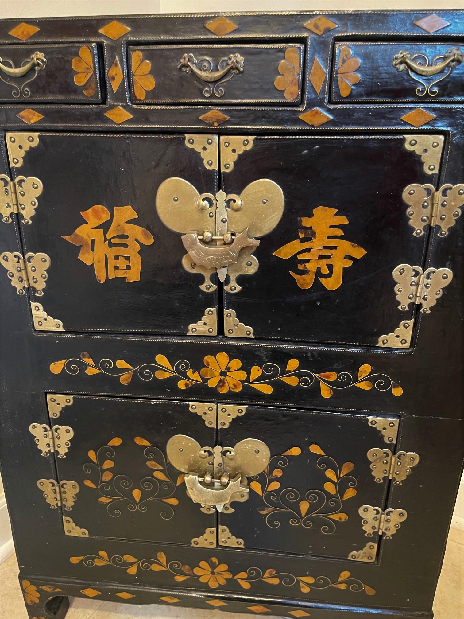 Small Asian Chinoiserie Painted Cabinet, Late 19th Century 11