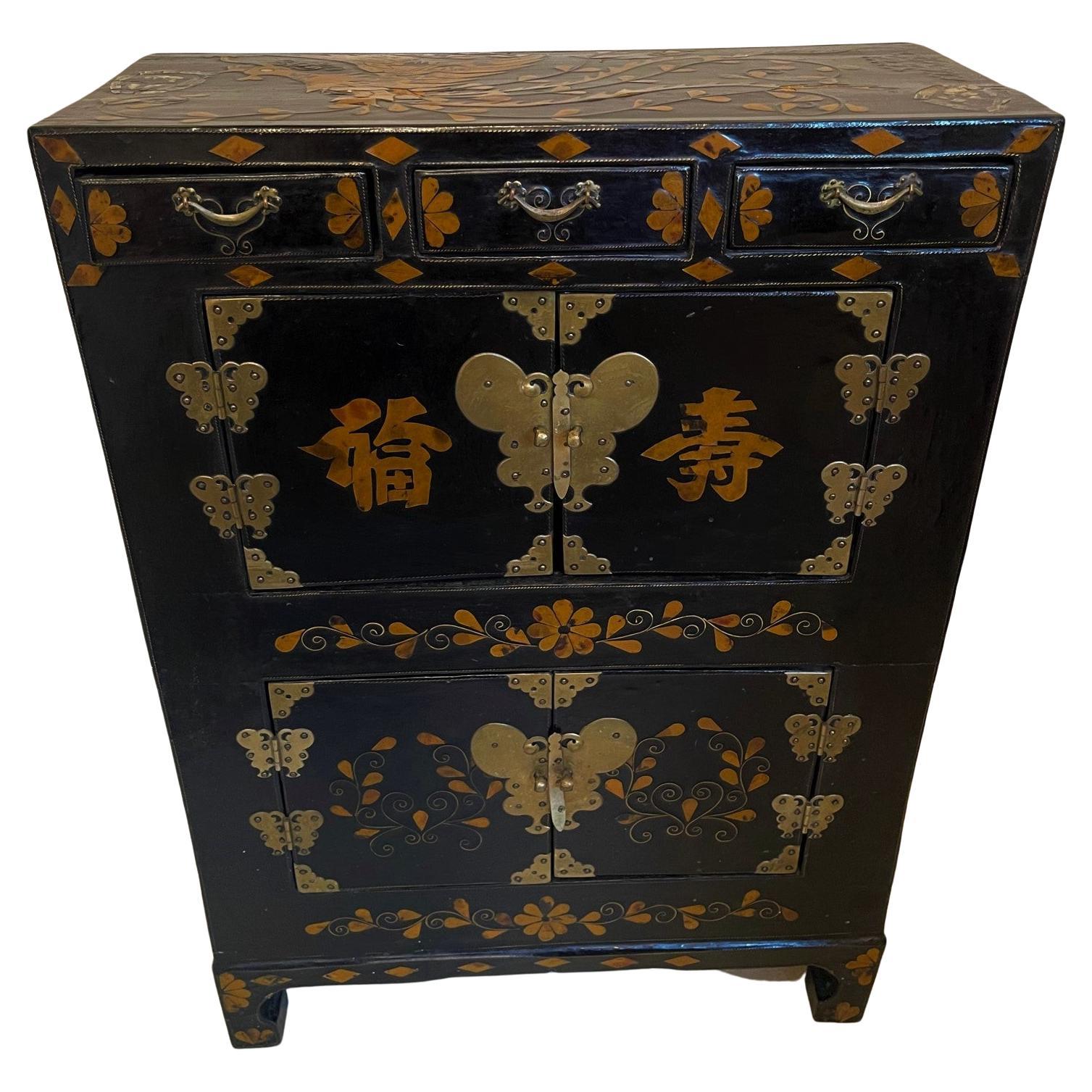 Small Asian Chinoiserie Painted Cabinet, Late 19th Century