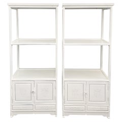 Pair of Small Asian Etageres with Lower Cabinets in Fresh White Lacquer 