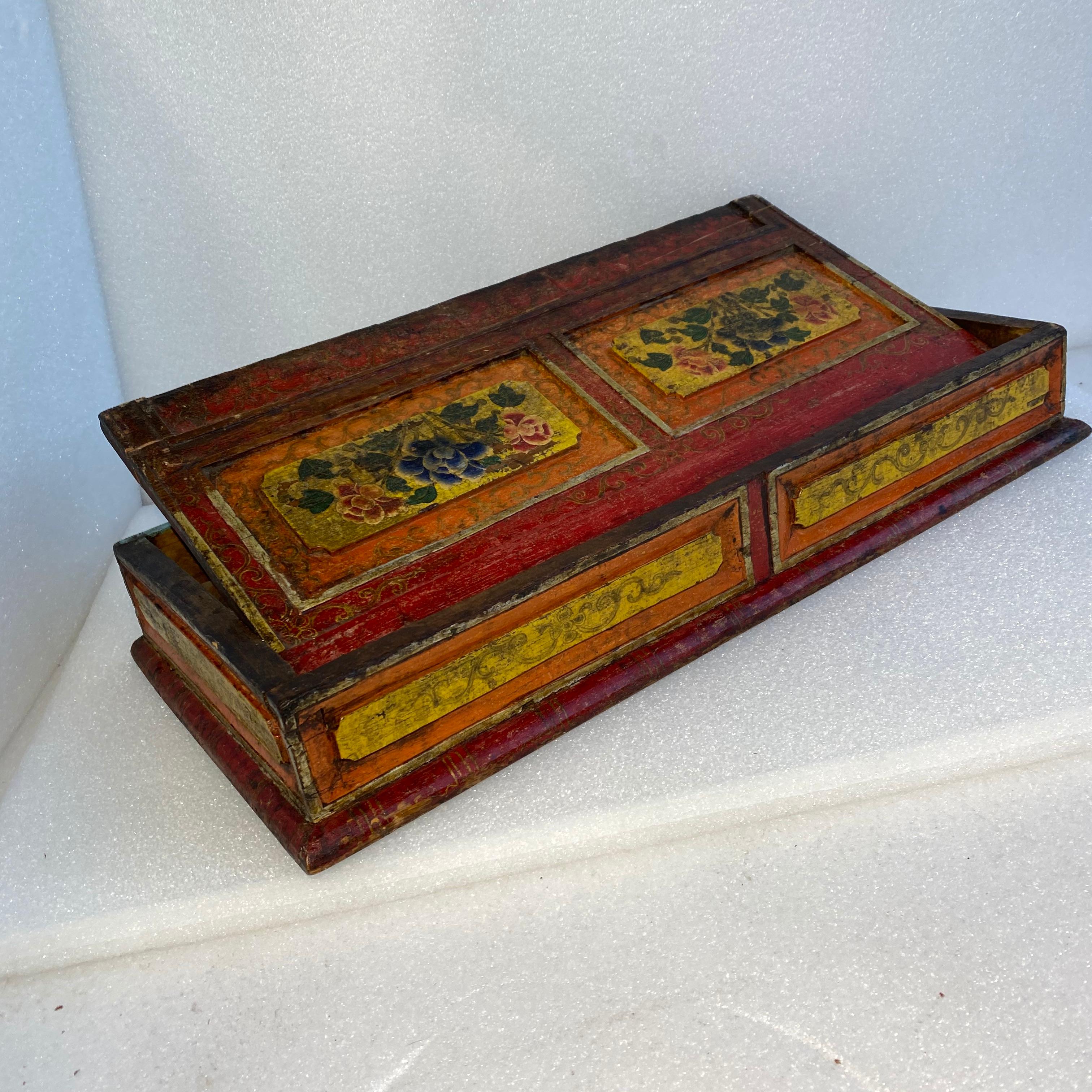 Small Asian Red And Yellow Painted Folk Art Desk-Top Writing Desk 3