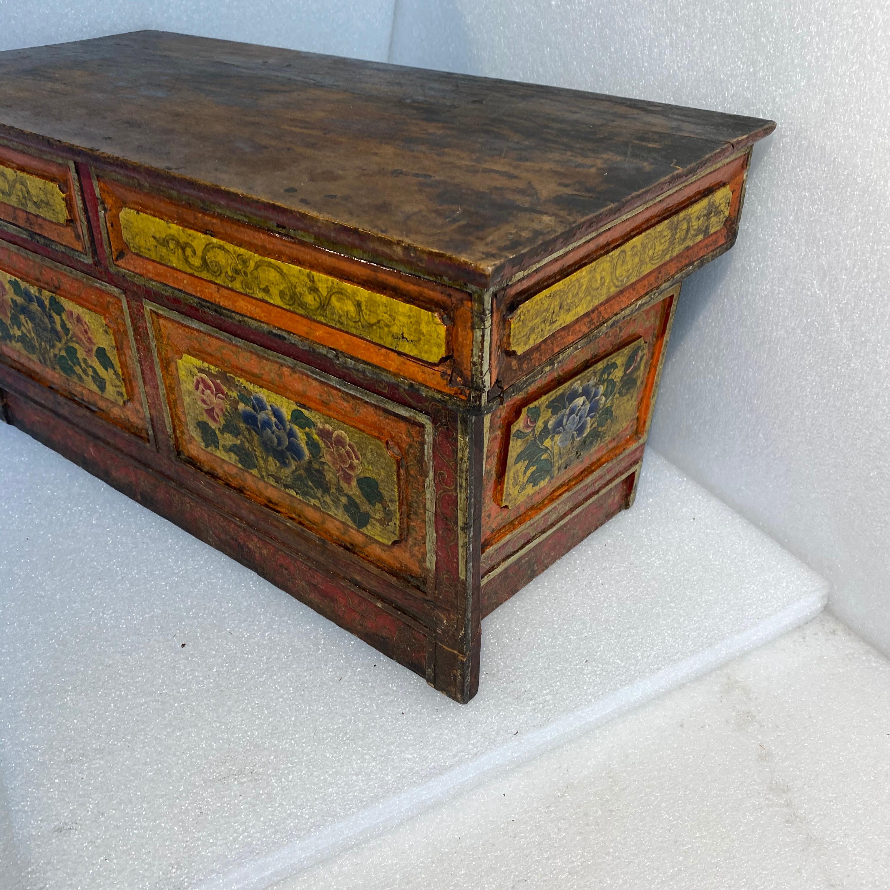 Small Asian Red And Yellow Painted Folk Art Desk-Top Writing Desk 4