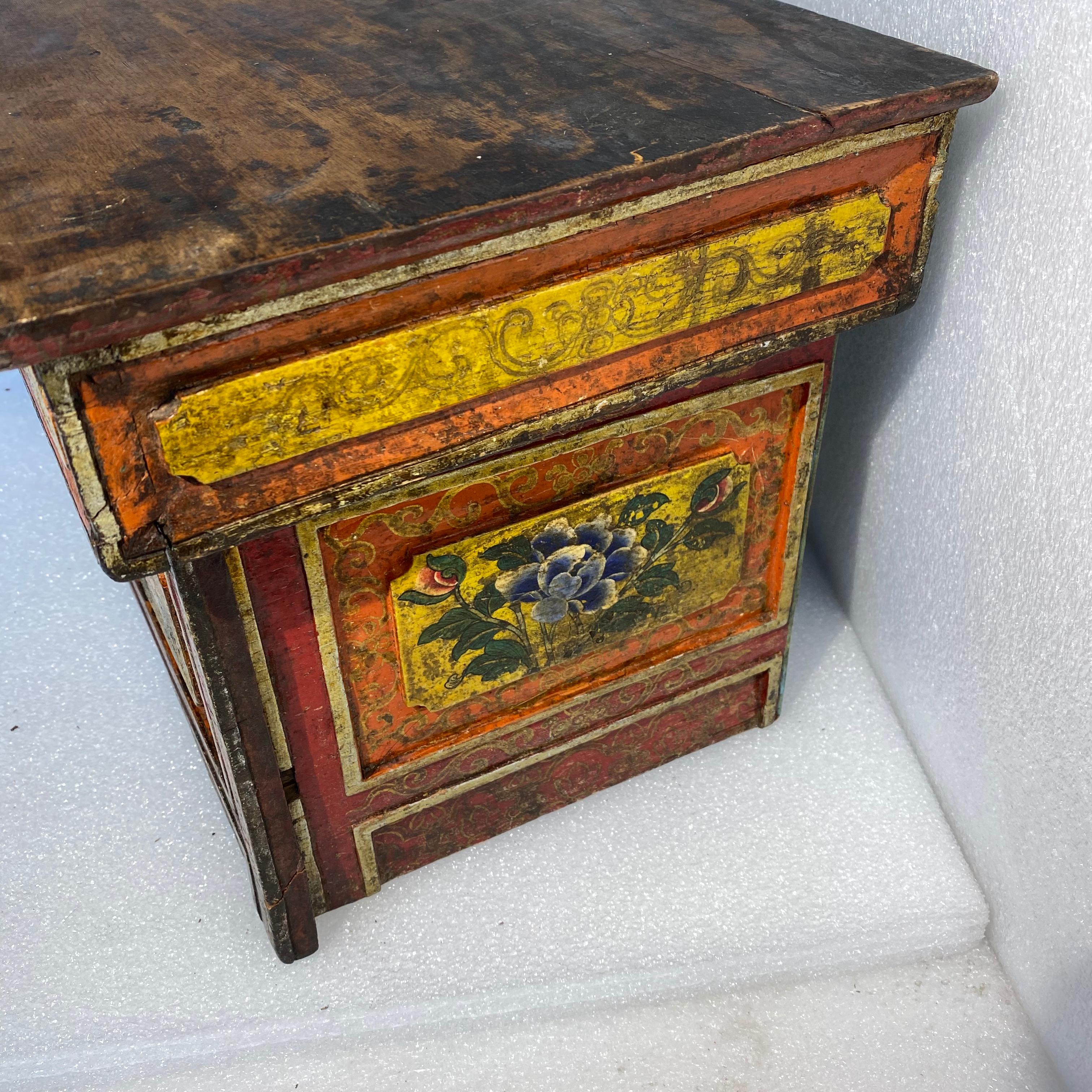 Small Asian Red And Yellow Painted Folk Art Desk-Top Writing Desk 5