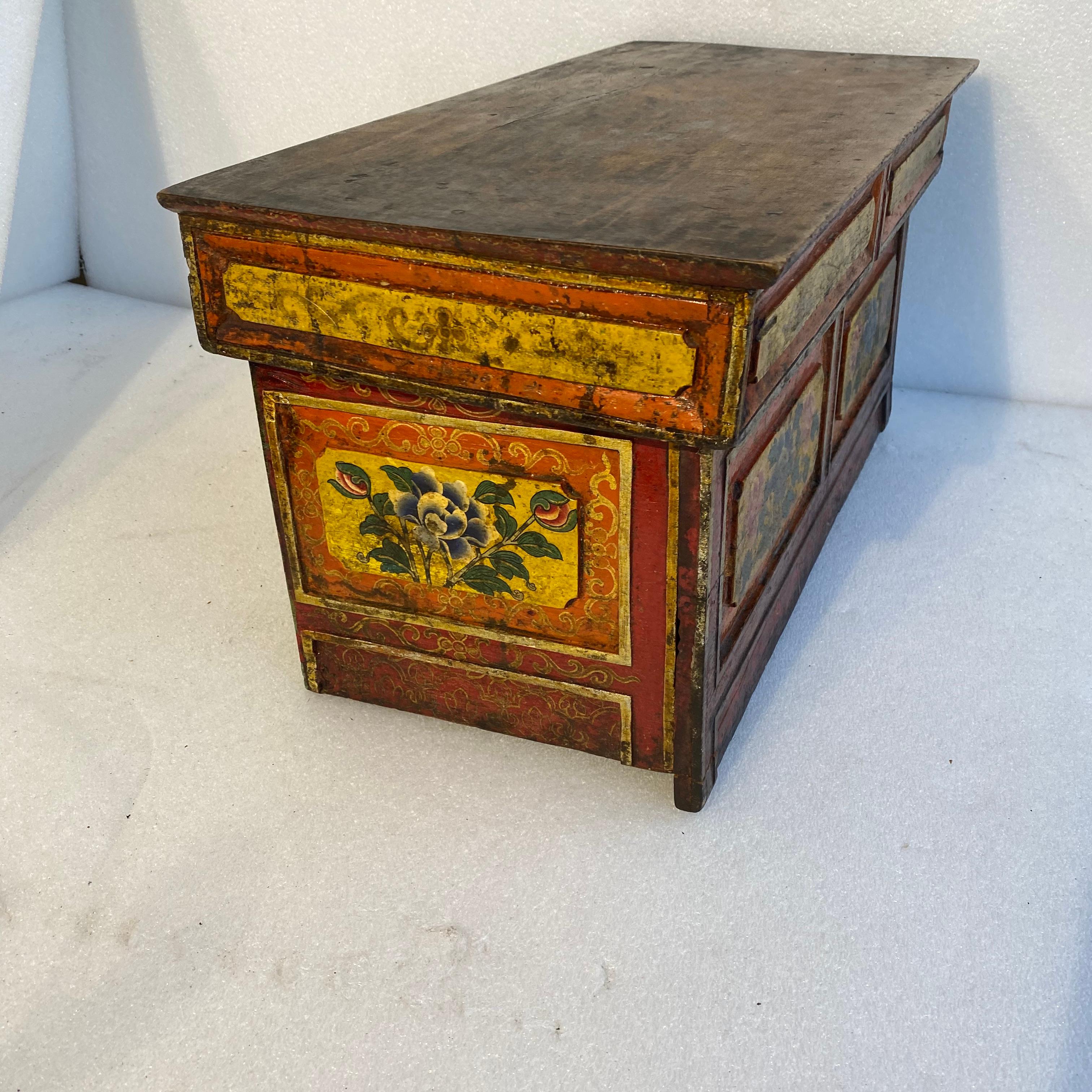 Small Asian Red And Yellow Painted Folk Art Desk-Top Writing Desk 7