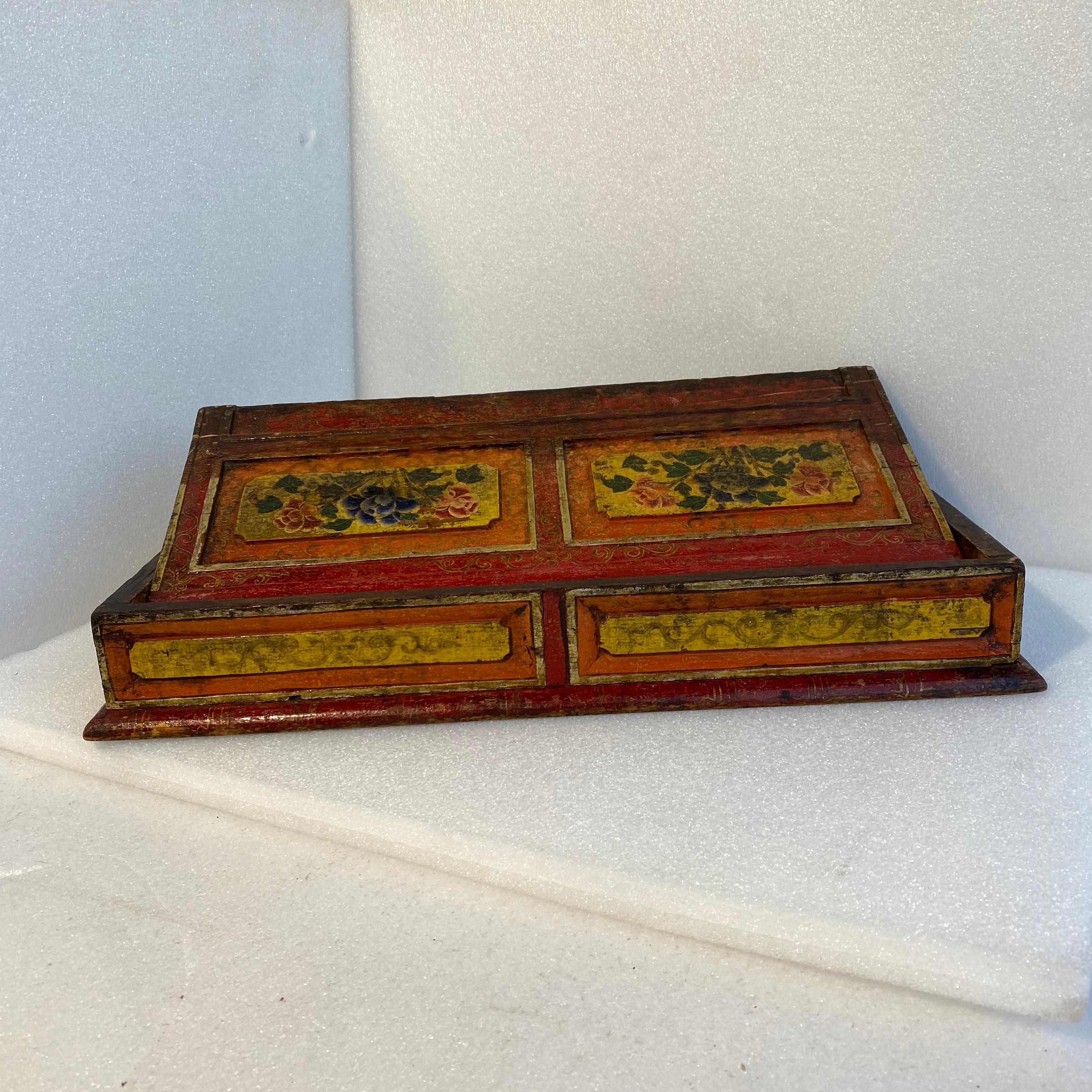 Small Asian Red And Yellow Painted Folk Art Desk-Top Writing Desk 8