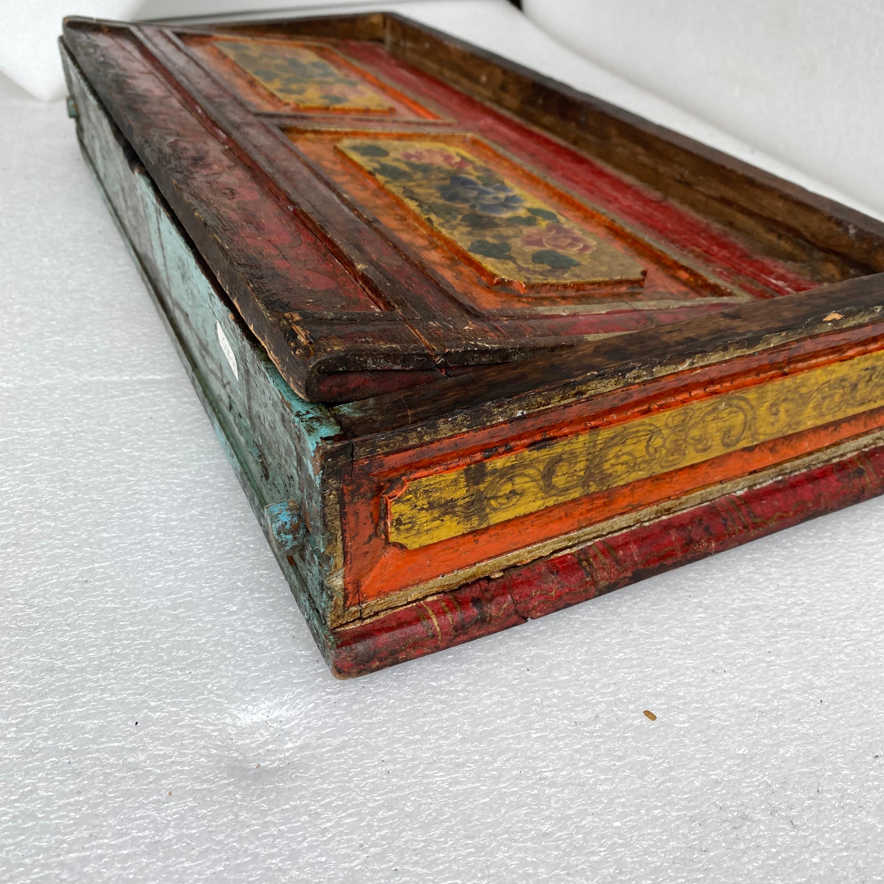 Small Asian Red And Yellow Painted Folk Art Desk-Top Writing Desk 9