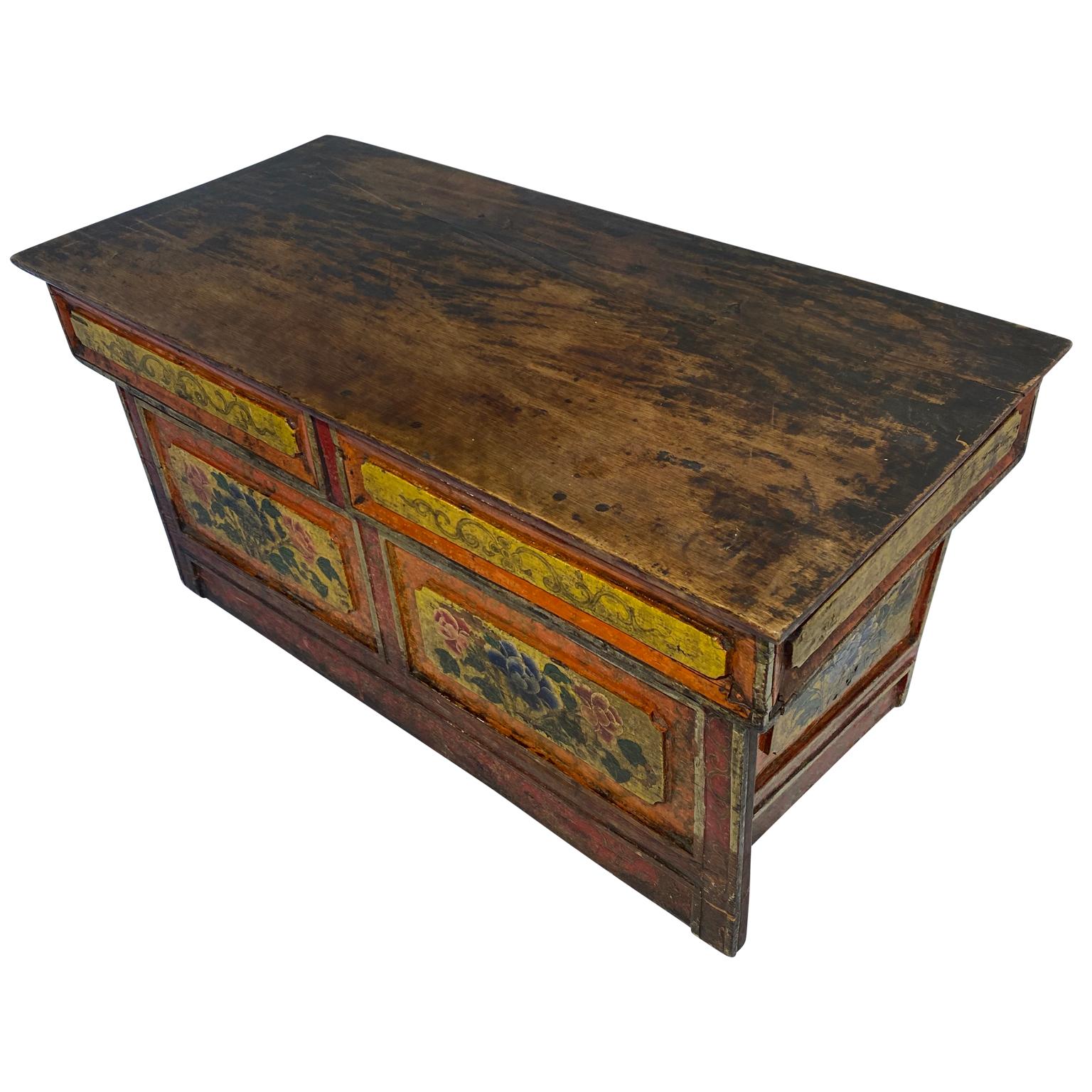 Southeast Asian Small Asian Red And Yellow Painted Folk Art Desk-Top Writing Desk