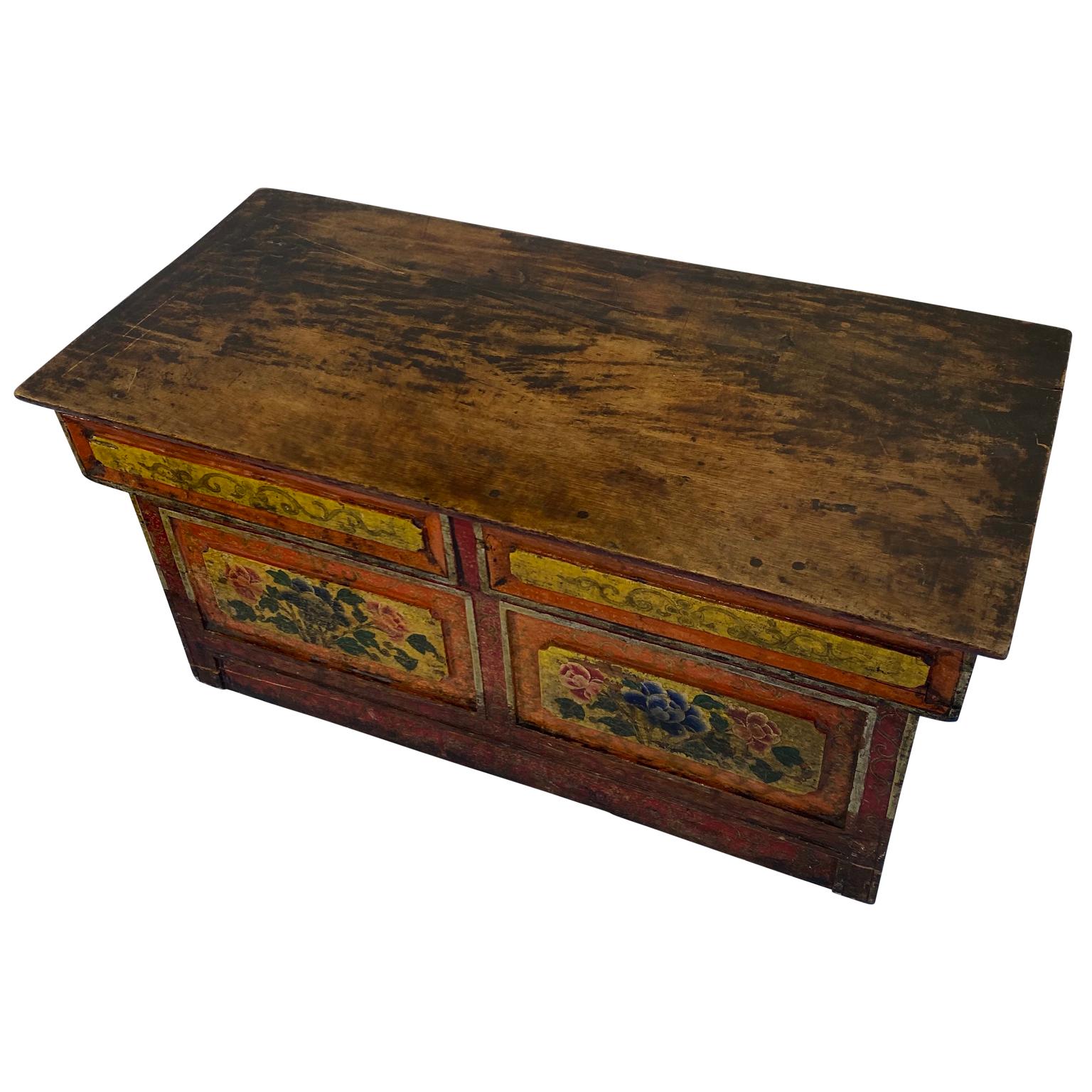 Mid-20th Century Small Asian Red And Yellow Painted Folk Art Desk-Top Writing Desk