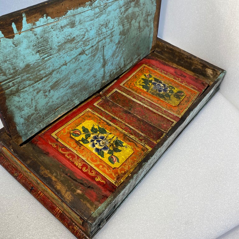 Small Asian Red And Yellow Painted Folk Art Desk-Top Writing Desk at ...
