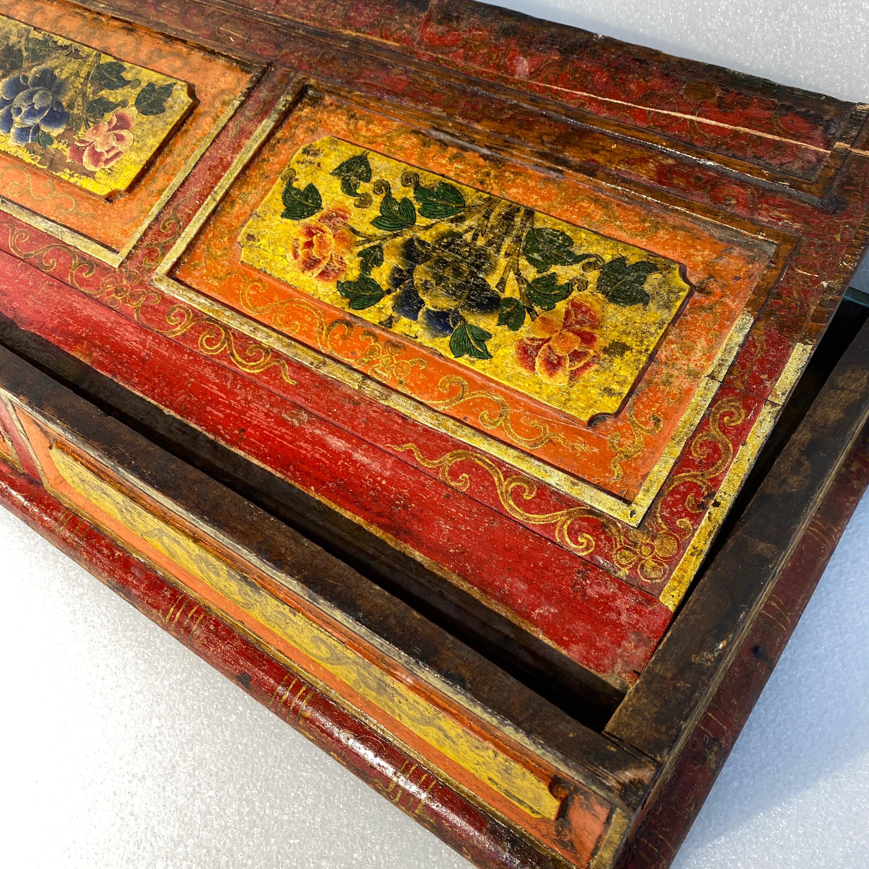 Small Asian Red And Yellow Painted Folk Art Desk-Top Writing Desk 1