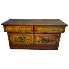 Small Asian Red And Yellow Painted Folk Art Desk-Top Writing Desk